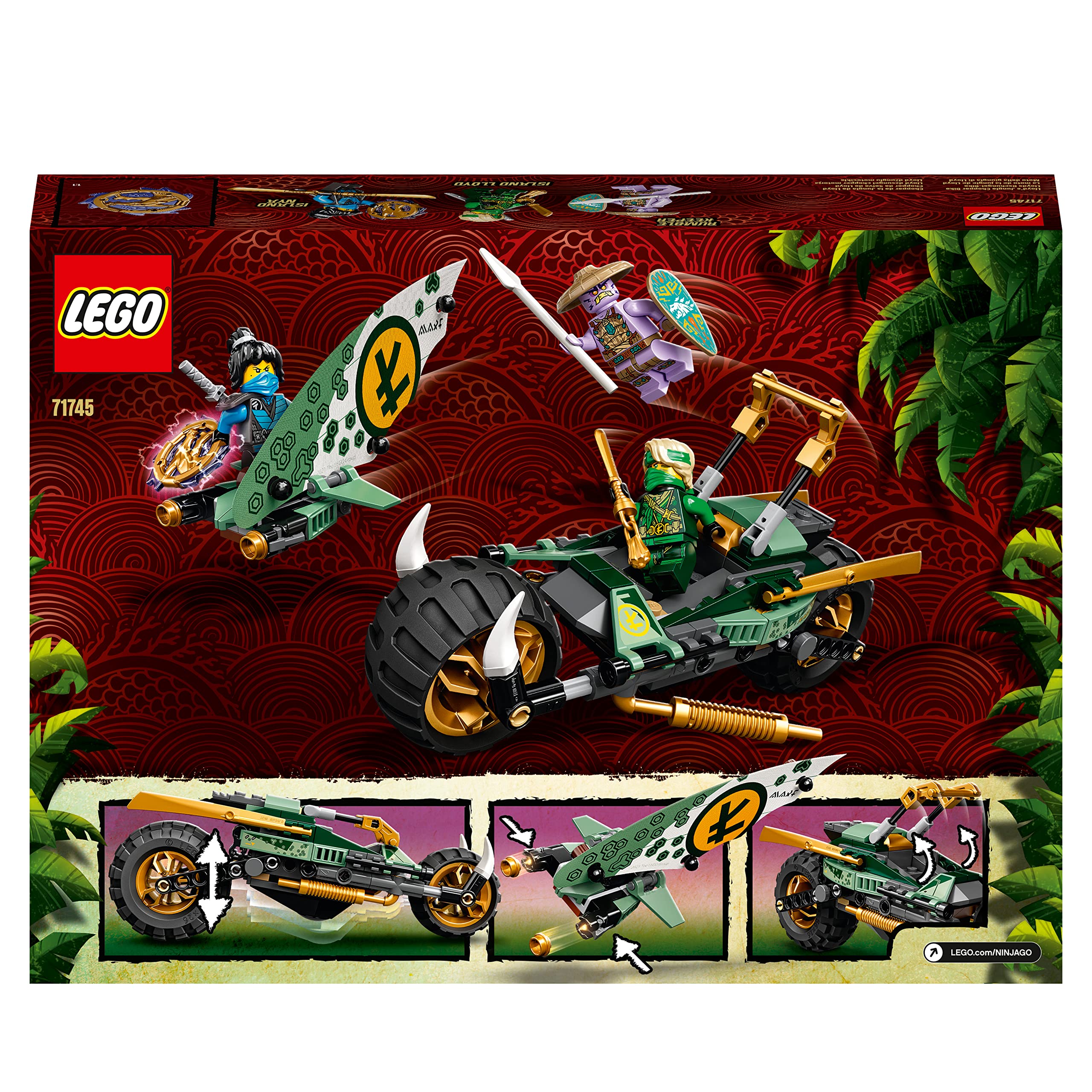 LEGO 71745 Ninjago Lloyd's Jungle Bike Building Toy, 2-in-1 Vehicle with Lloyd & Nya Minifigures - Creative Construction Set for Kids & Collectors | Birthday Gift, Playroom Decoration, Ninja-Themed Adventures