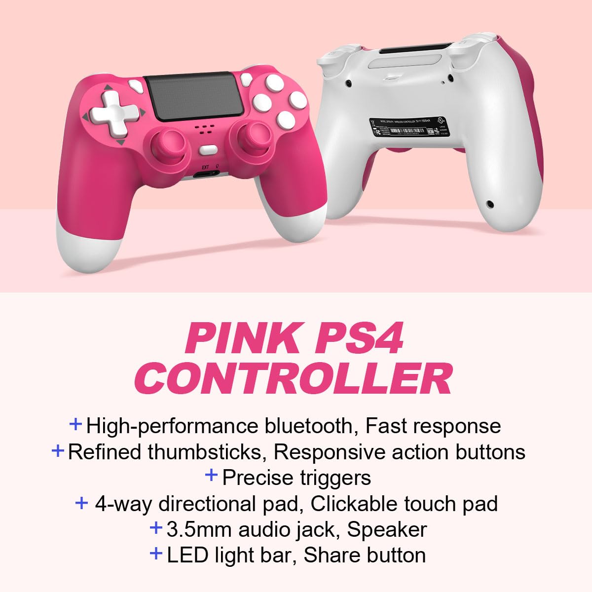 Wireless PS4 Controller for PlayStation 4/Pro/Slim & PC Windows - Pink Gaming Controller for Women & Kids - Perfect for Fortnite, Call of Duty & Casual Gaming