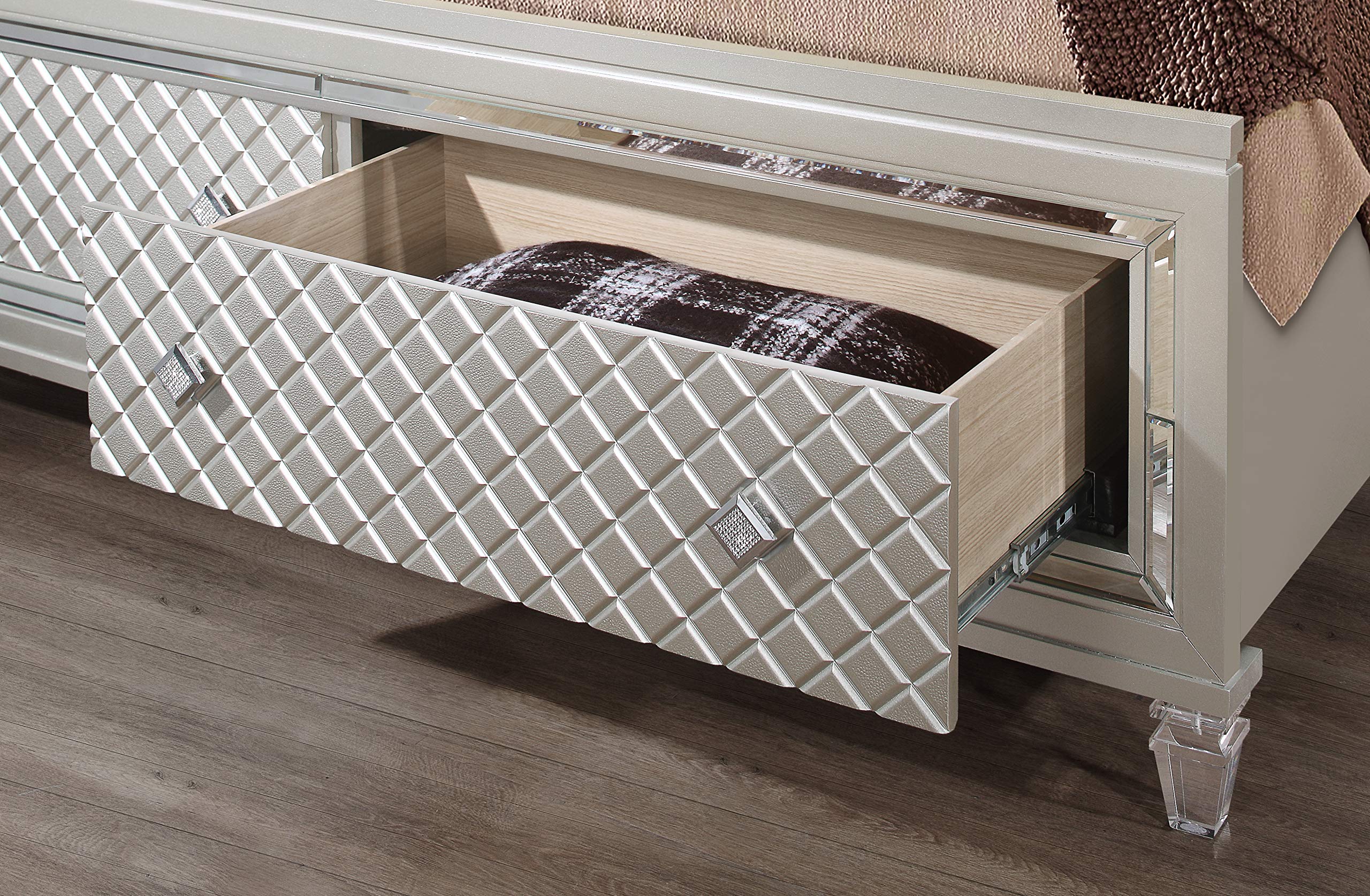 Global Furniture USA Paris Champagne King Size Bed Frame - Luxury Bedroom Furniture for Master Suite & Guest Room Decor