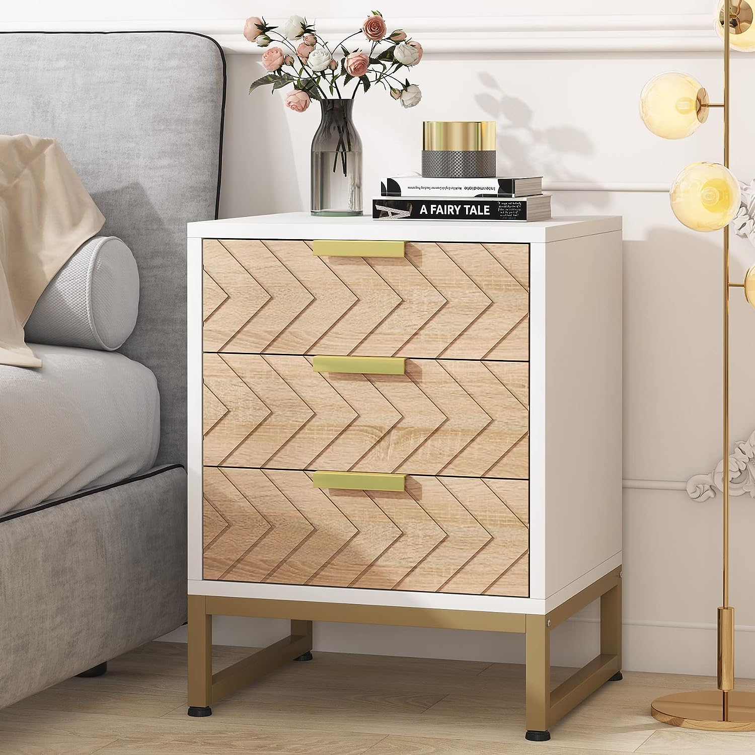 Modern 3-Drawer Nightstand with Sturdy Metal Frame - Bedside End Table for Bedroom Storage & Organization | Perfect for Small Spaces, Apartments & Dorm Rooms