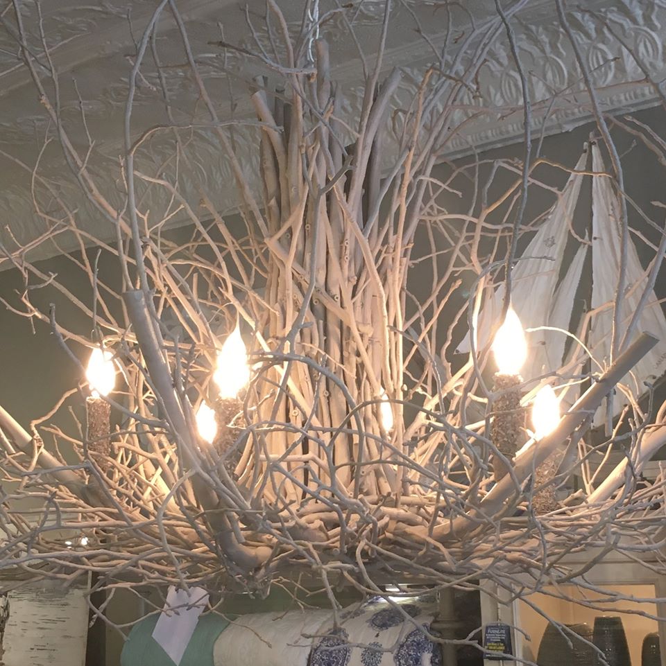 Wildwood Hickory 6-Light Chandelier in Silver Fox Grey - 46x46 Inches - Rustic Farmhouse Lighting for Dining Room & Living Room
