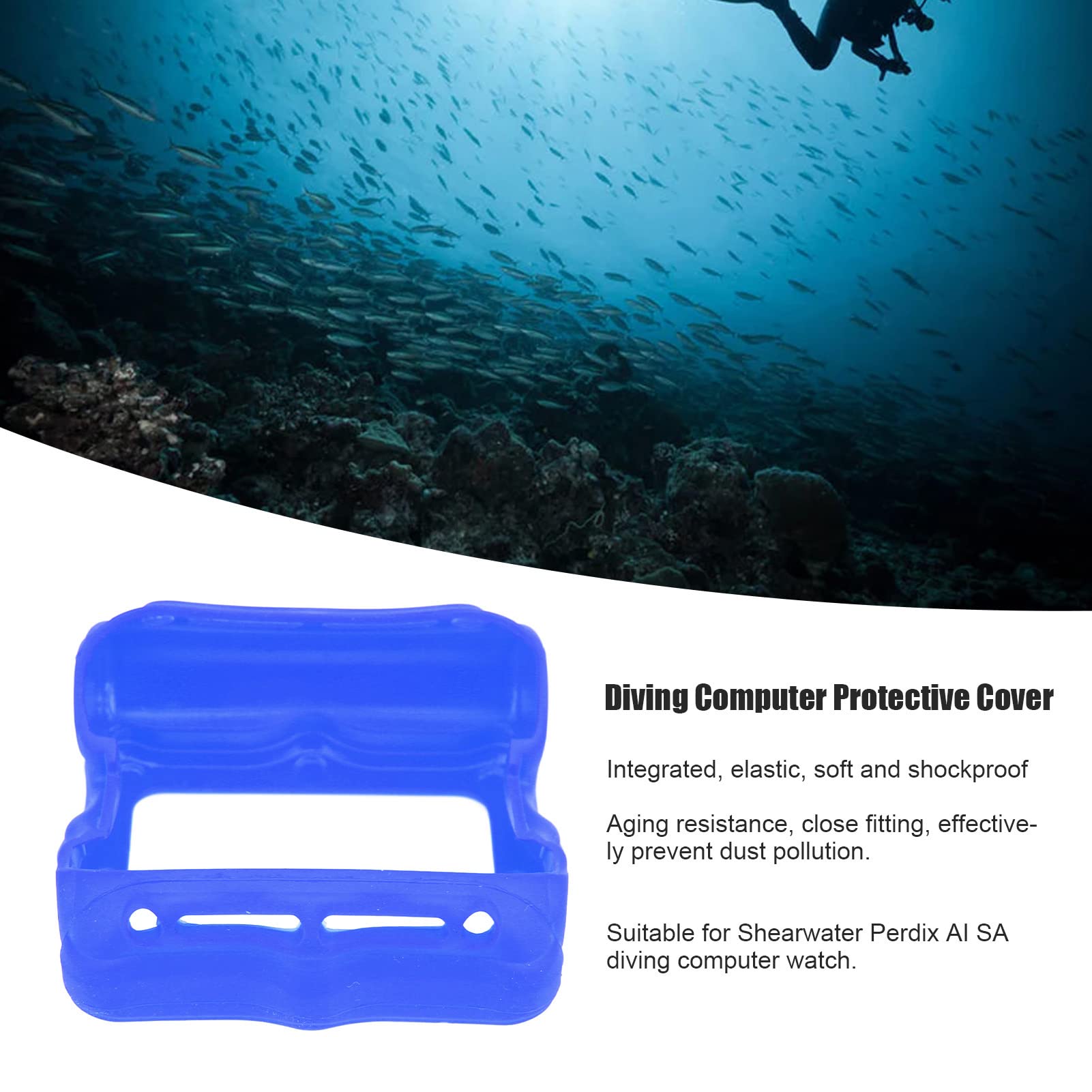 Shockproof Liquid Silicone Sleeve for Shearwater Perdix AI Dive Computer - Blue Diving Accessory for Scuba Diving, Snorkeling & Water Sports Protection