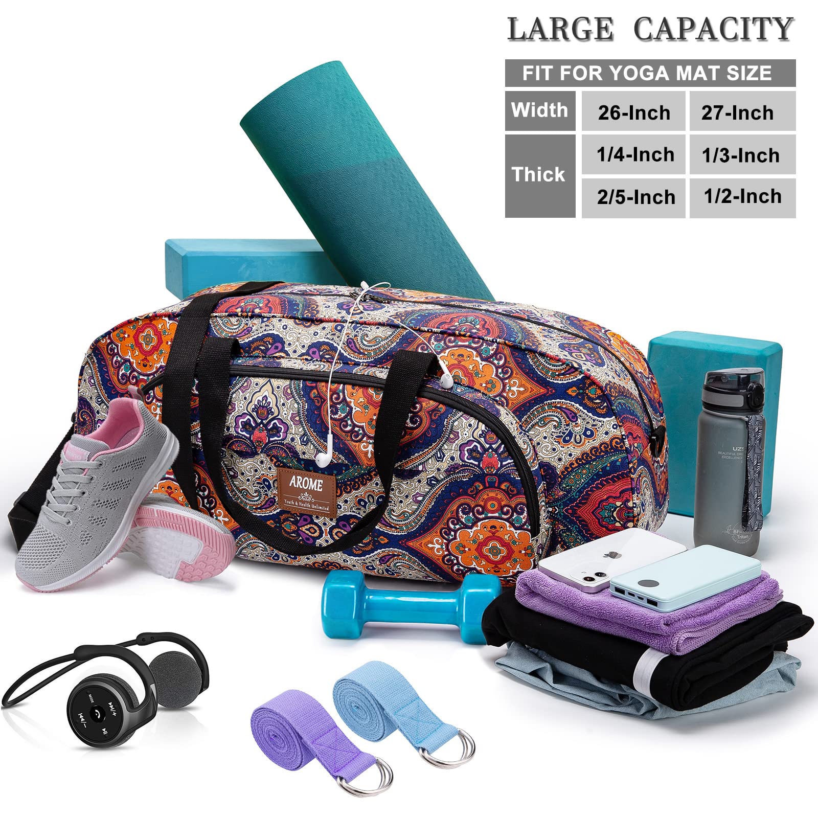 Premium Yoga Mat Bag for Women & Men - Large Canvas Yoga Mat Carrier with Wet Pocket, Shoulder Strap & Mat Strap - Fits 1/4