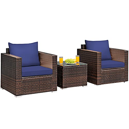 Mix Brown Rattan With Navy Cushion
