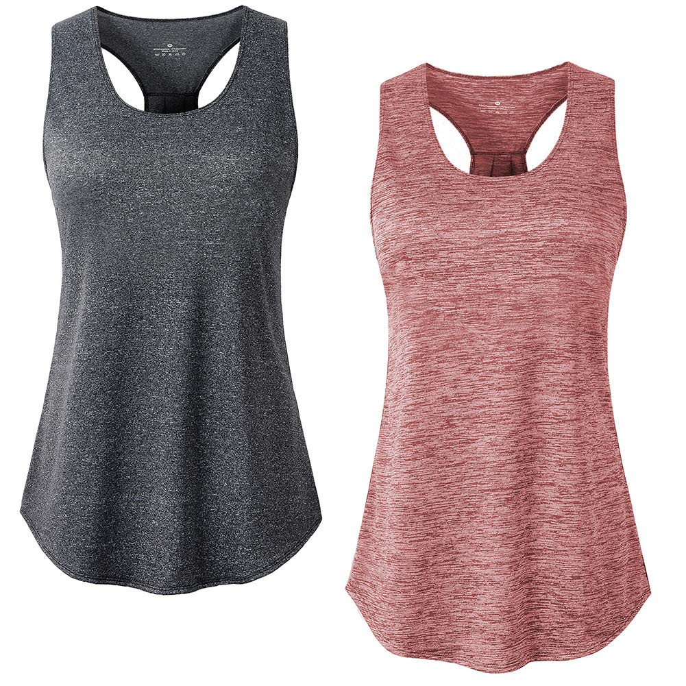 YAKER Women's Athletic Yoga Tops - Racerback Running Tank Top for Gym, Workout & Exercise | Breathable & Comfortable Fitness Shirts for Yoga, Pilates & Cardio Training