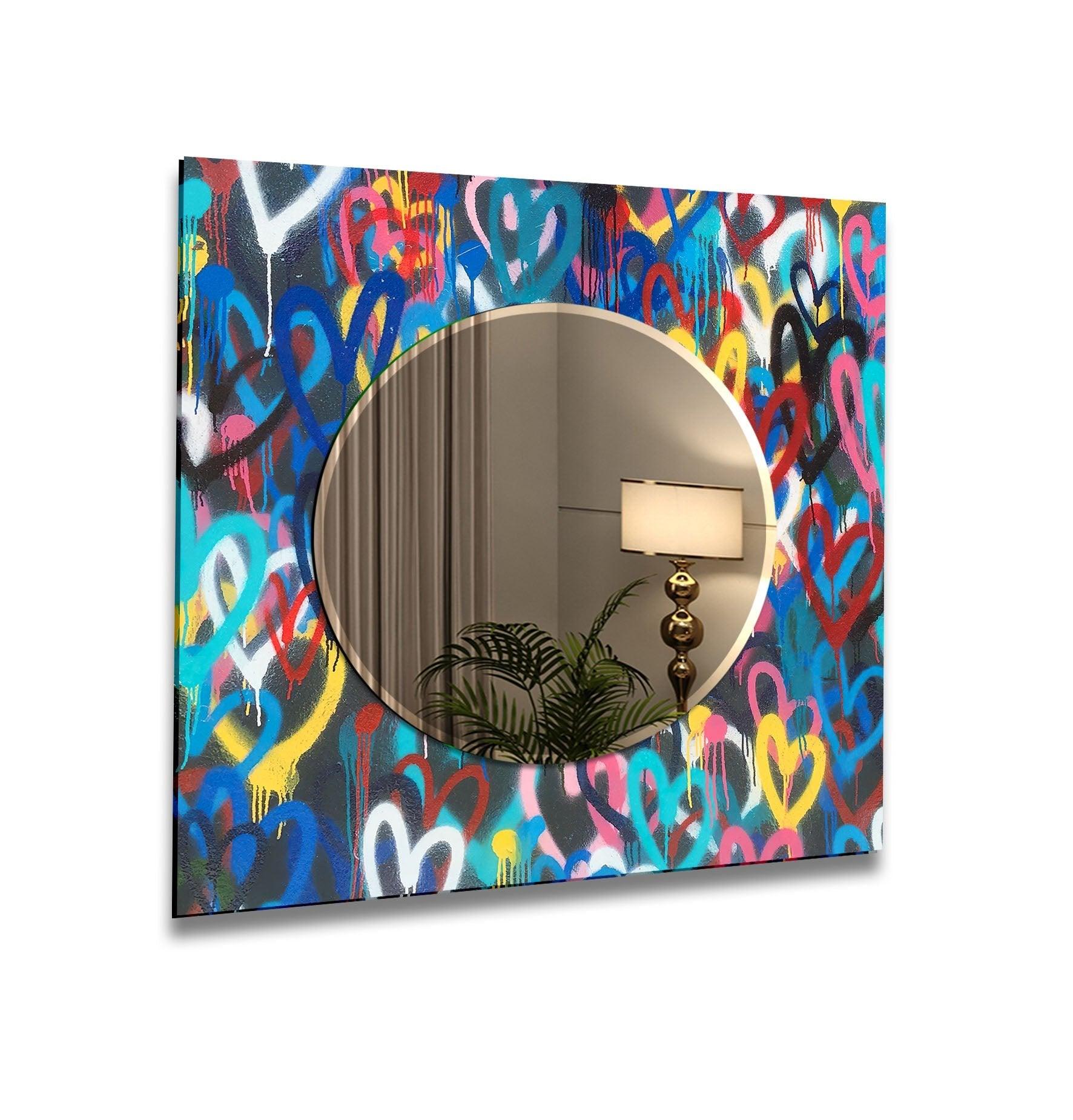 Abstract Colorful Graffiti Wall Mirror - Modern Decorative Mirror for Living Room, Bedroom & Bathroom - Unique Home Decor & Selfie Background