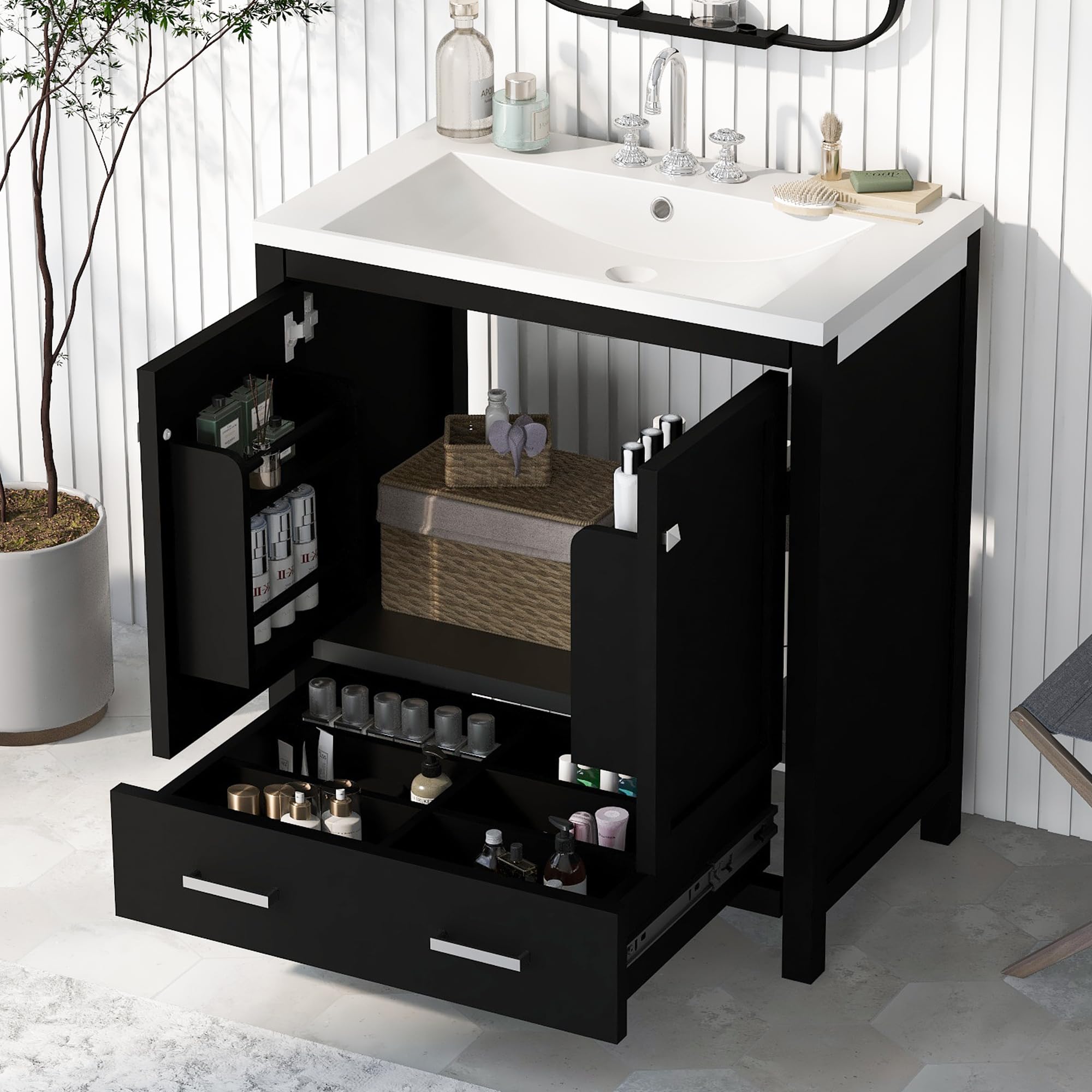 Merax 30-Inch Bathroom Vanity with Sink - 2-Door Storage Cabinet with Drawer, Multifunctional Bathroom Sink Cabinet (30