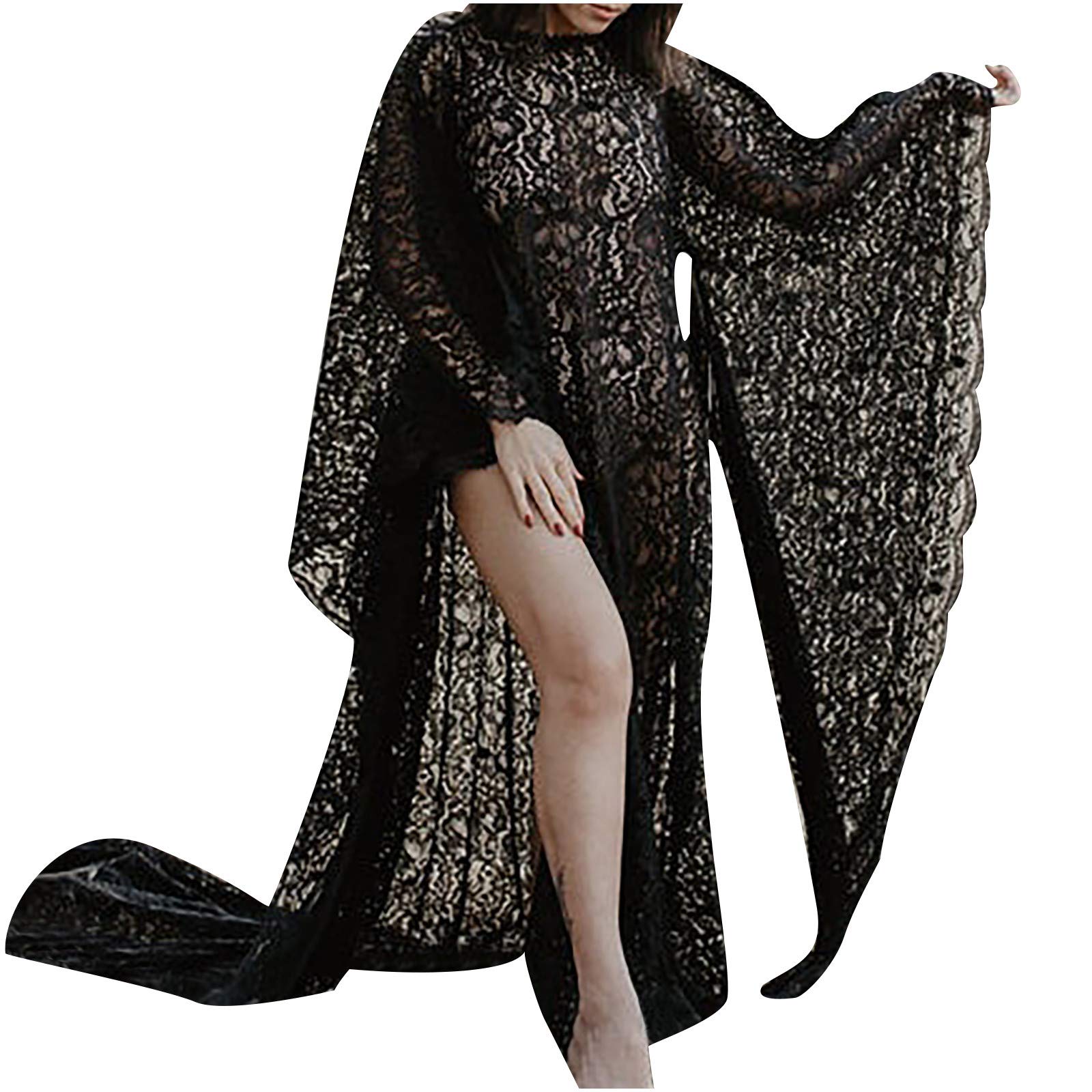 Black Lace Maternity Dress for Pregnancy Photoshoot - Elegant Floor-Length Sexy Maternity Gown for Women - Perfect for Baby Shower, Maternity Photos, and Special Occasions