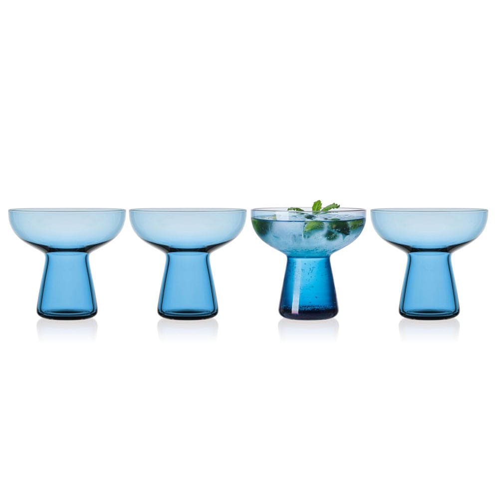 Phoebe Blue Set of 4 Margarita Cocktail Glasses - Premium Stemmed Glassware for Tequila, Daiquiri & Frozen Drinks - Perfect for Parties, Home Bars & Summer Entertaining