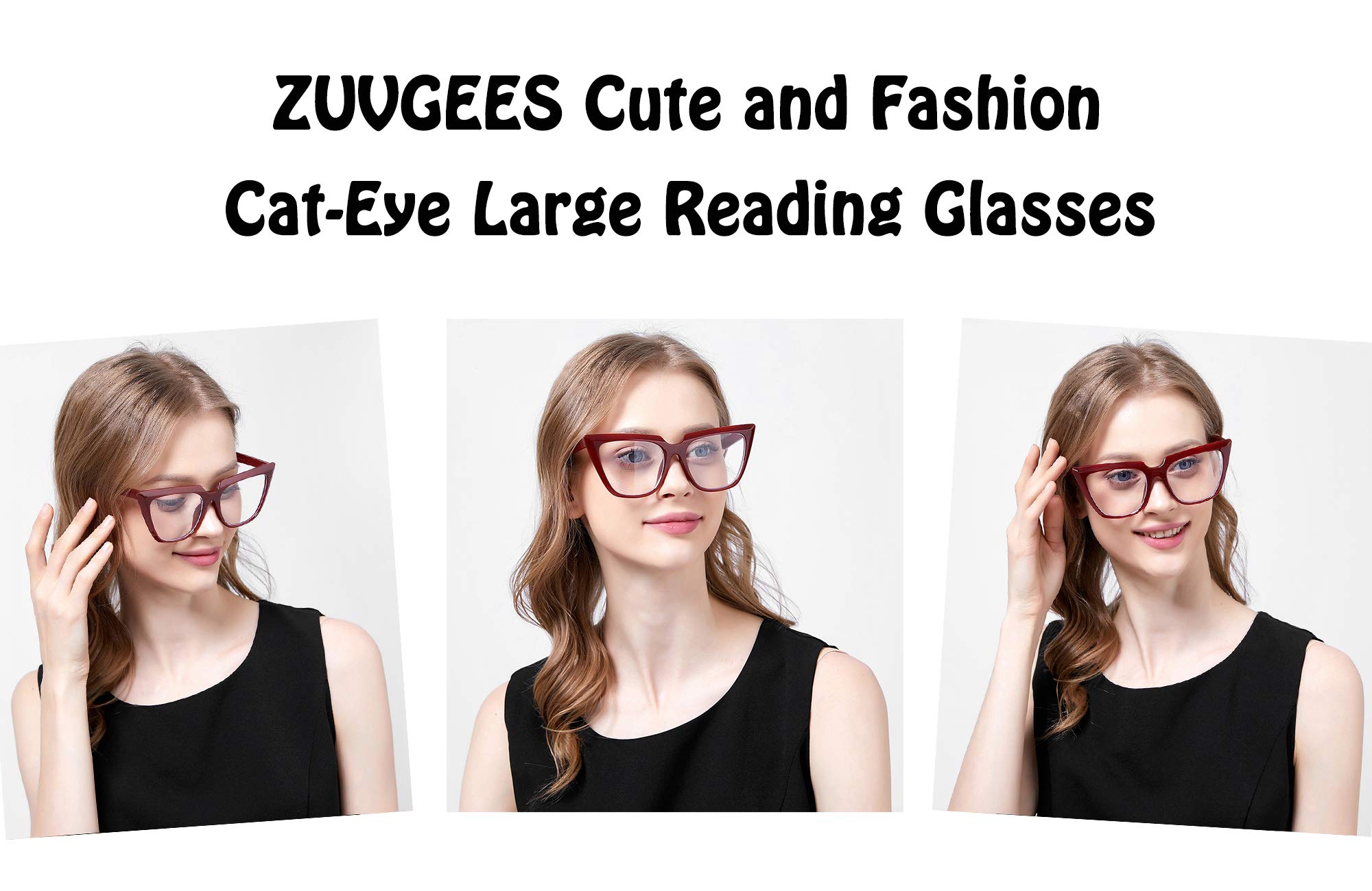 ZUVGEES Women's Fashion Oversized Cat-Eye Blue Light Blocking Reading Glasses - Large Lens Computer Glasses for Women - Perfect for Office, Reading & Screen Time