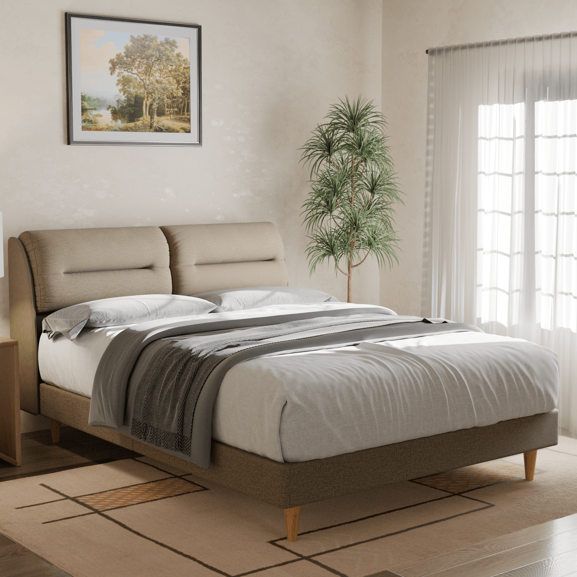 Hanubee Waterproof Fabric Bed Frame - Queen Size Platform Bed with Sturdy Metal Slats, Easy Assembly, No Box Spring Needed - Perfect for Bedrooms, Dorms, and Guest Rooms