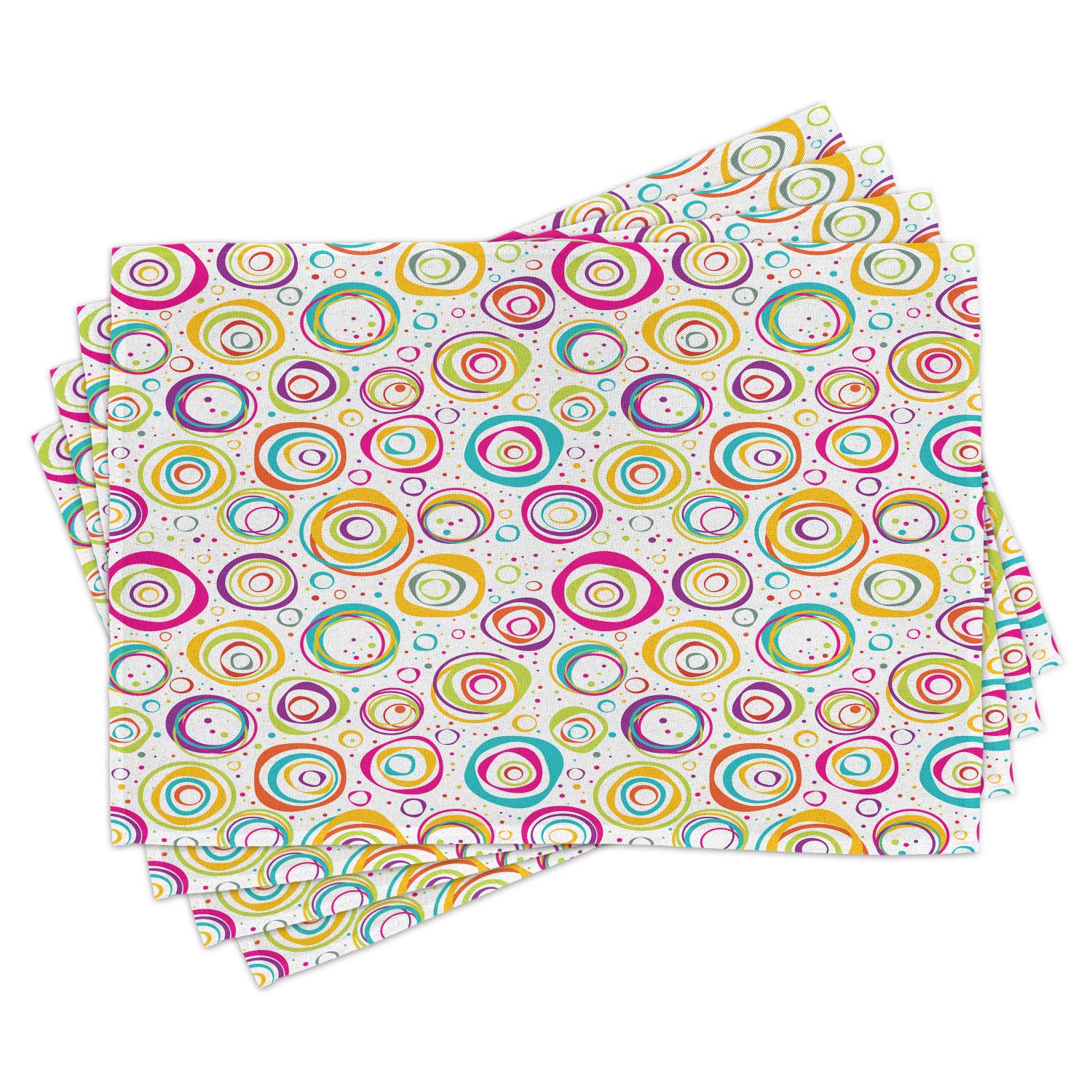 Ambesonne 4-Pack Geometric Spiral Dot Placemats - Washable Fabric Dining Table Mats for Kitchen, Restaurant & Home Decor - Multicolor Standard Size Place Mats Set