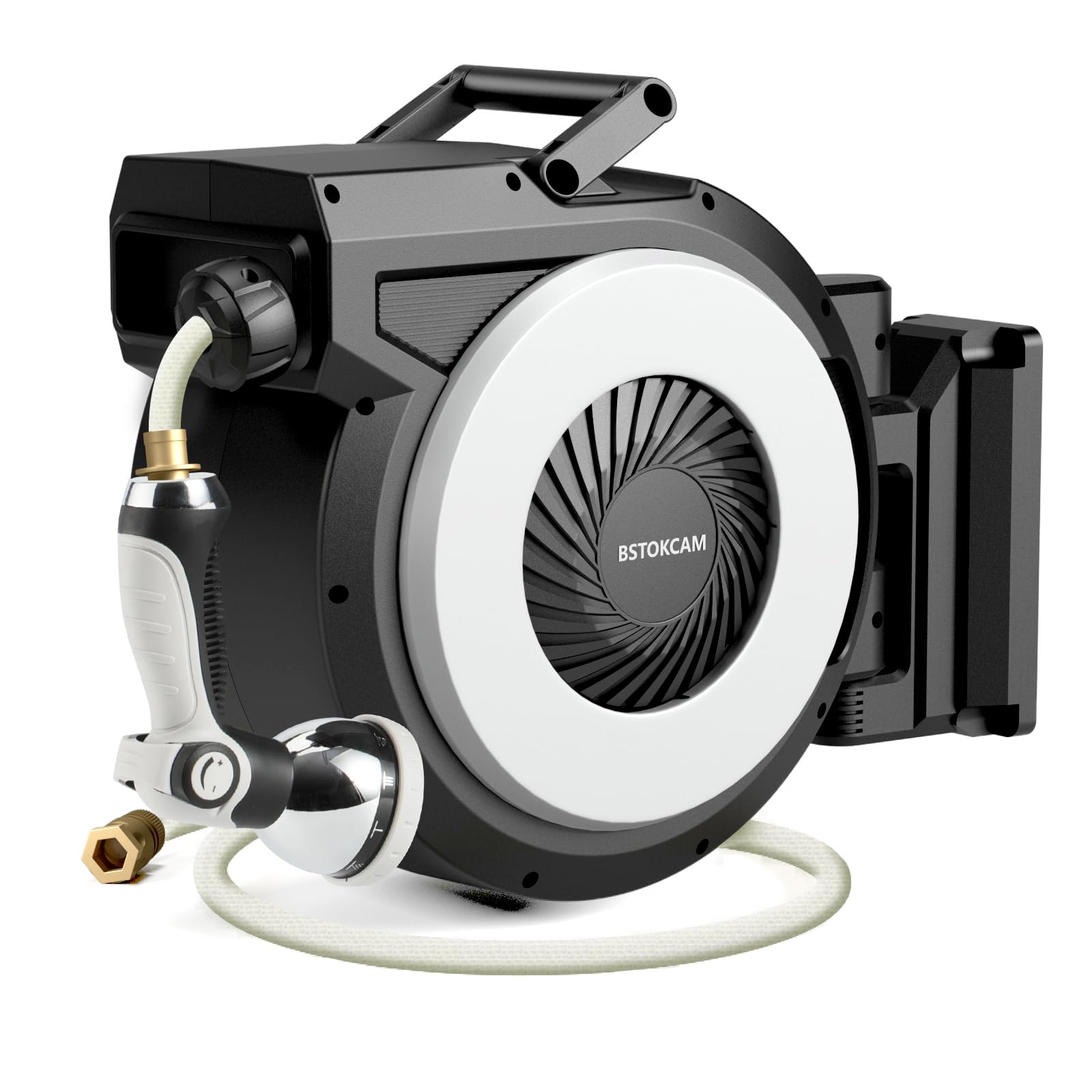 BSTOKCAM 100 ft Retractable Garden Hose Reel - 1/2 Inch Heavy Duty Automatic Rewind Hose Storage with Nozzle - Perfect for Lawn Care, Car Washing & Outdoor Watering