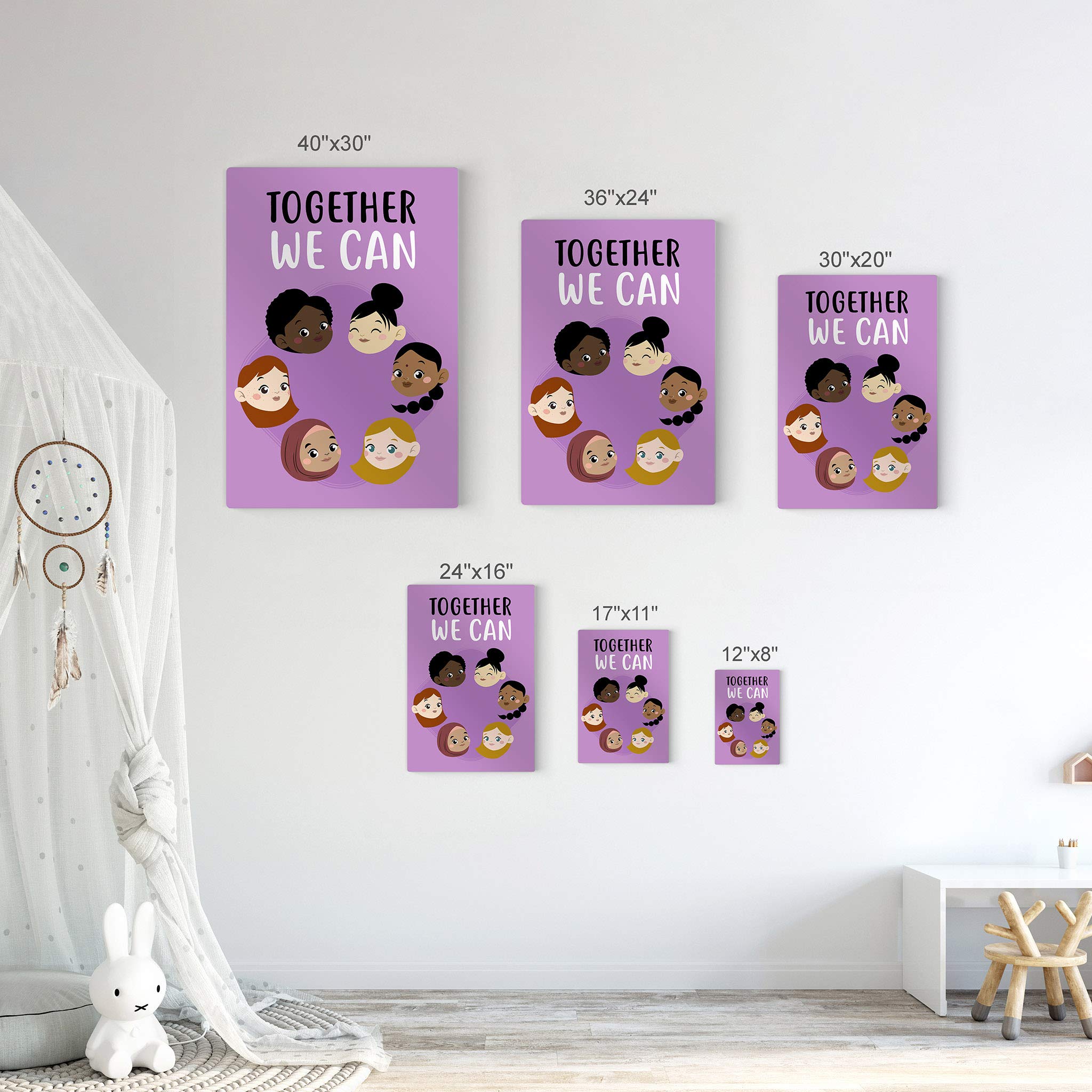 Diversity & Inclusion Metal Wall Art - 'Together We Can' Inspirational Quote Print for Kids Room, Nursery & Classroom Decor (40x30 Inches) - African, Asian, American, Hispanic & Muslim Cultural Representation | Perfect for Children's Bedrooms, Playrooms & Educational Spaces