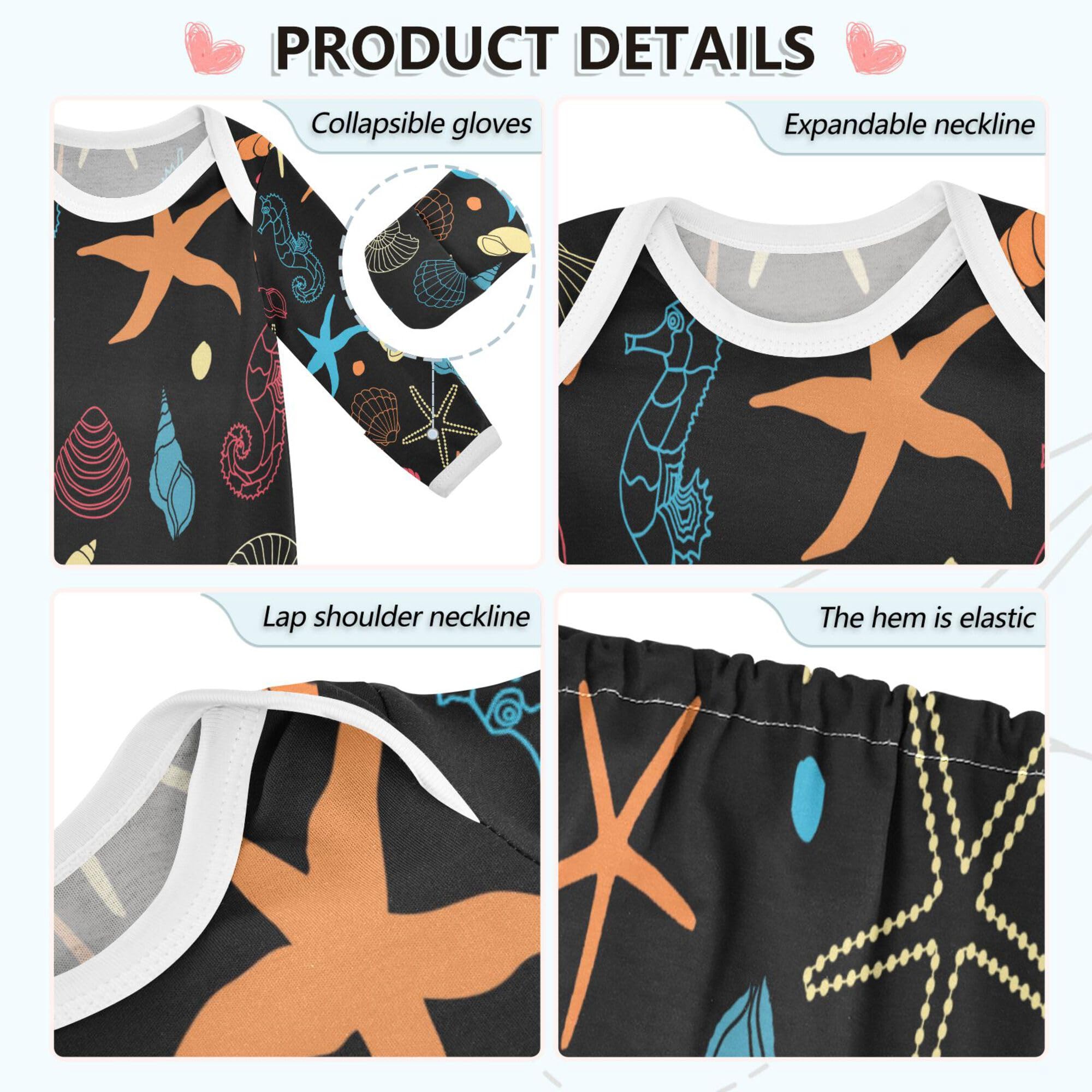 XIOMARA Cotton Baby Pajamas for Newborns 0-3 Months - Soft Starfish & Flower Print Sleepwear for Baby Boys & Girls - Perfect for Nighttime Comfort & Nursery Photoshoots