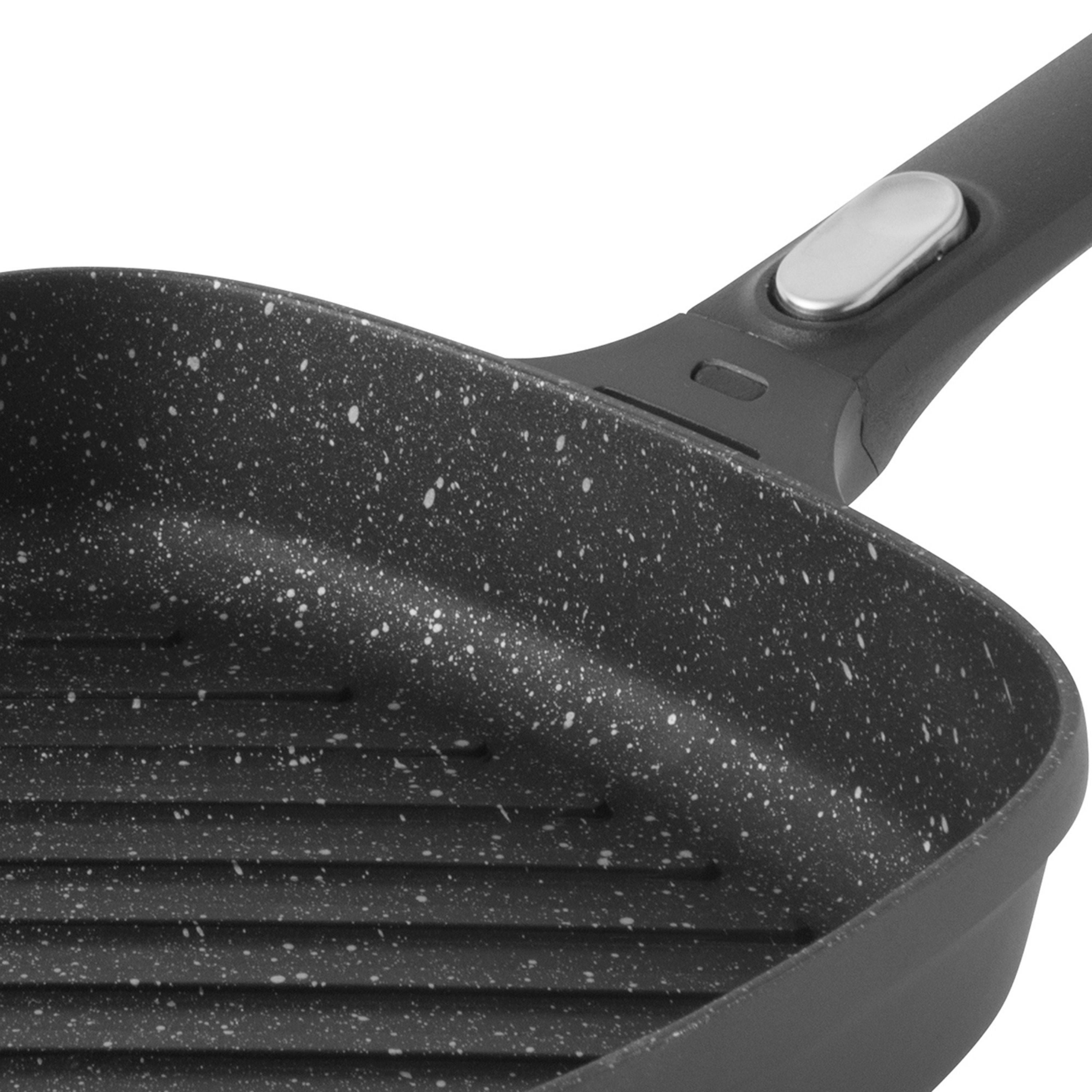 BergHOFF GEM 11 Inch Non-Stick Grill Pan for Stovetop Cooking - Black Cast Aluminum Grill Pan for Steaks, Burgers & Vegetables - Perfect for Indoor Grilling, Camping & Outdoor BBQs