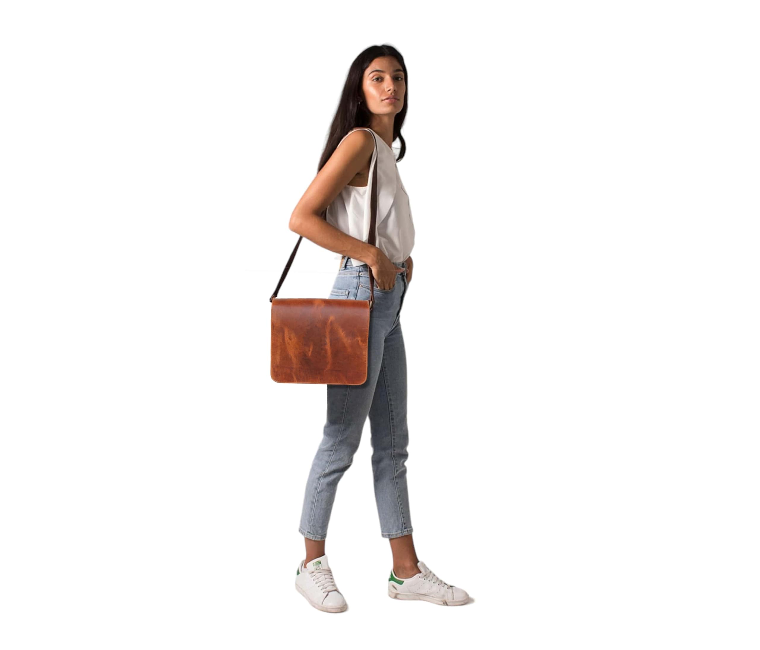 Leather Messenger Bag for Laptop & Office - Men's Distressed Shoulder Briefcase for Work & Travel