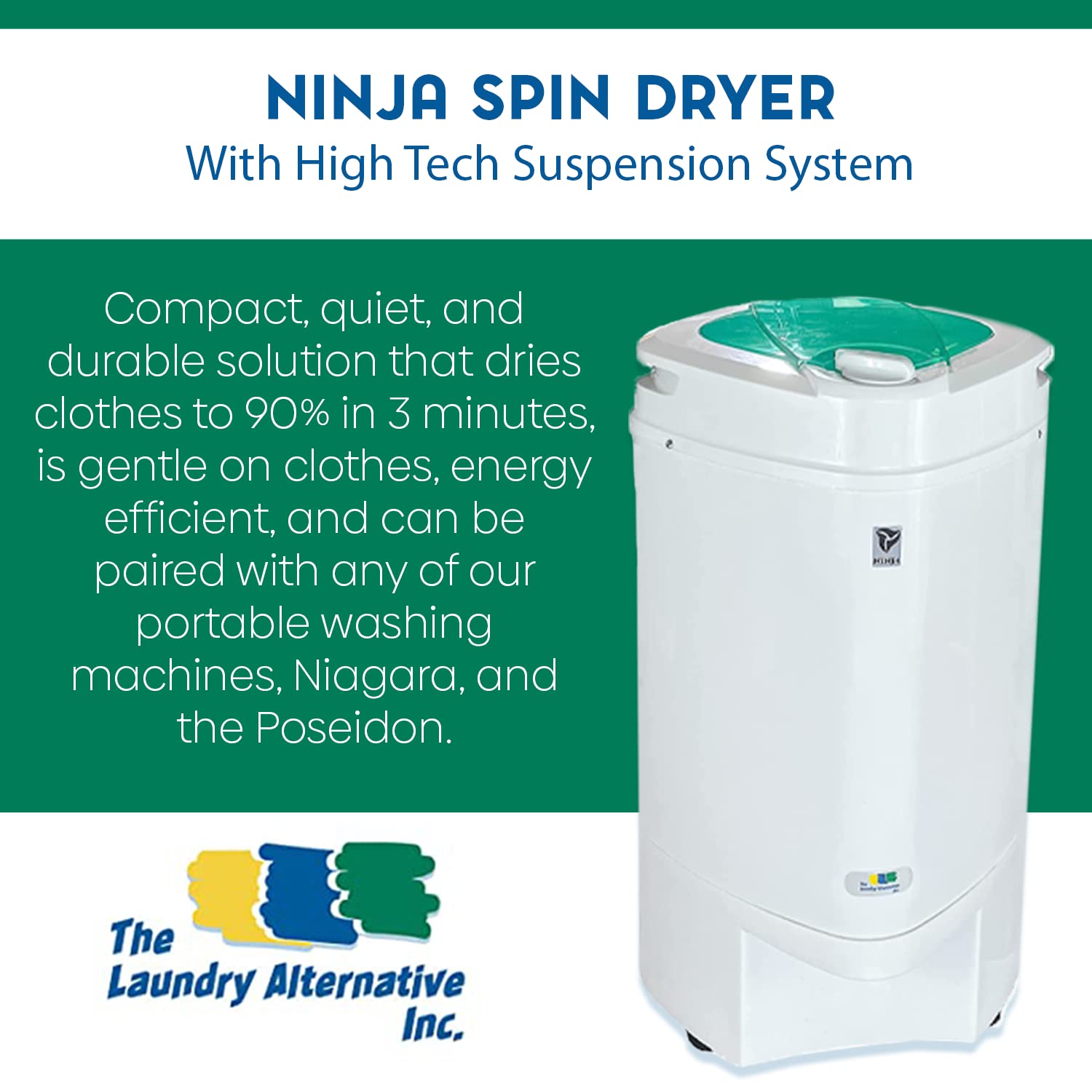 Ninja Spin Dryer - 3200 RPM Portable Clothes Dryer with High-Tech Suspension System - Compact Laundry Solution for Apartments, RV Travel & Camping - Fast Drying for Delicates, Swimwear & Activewear (Rose)