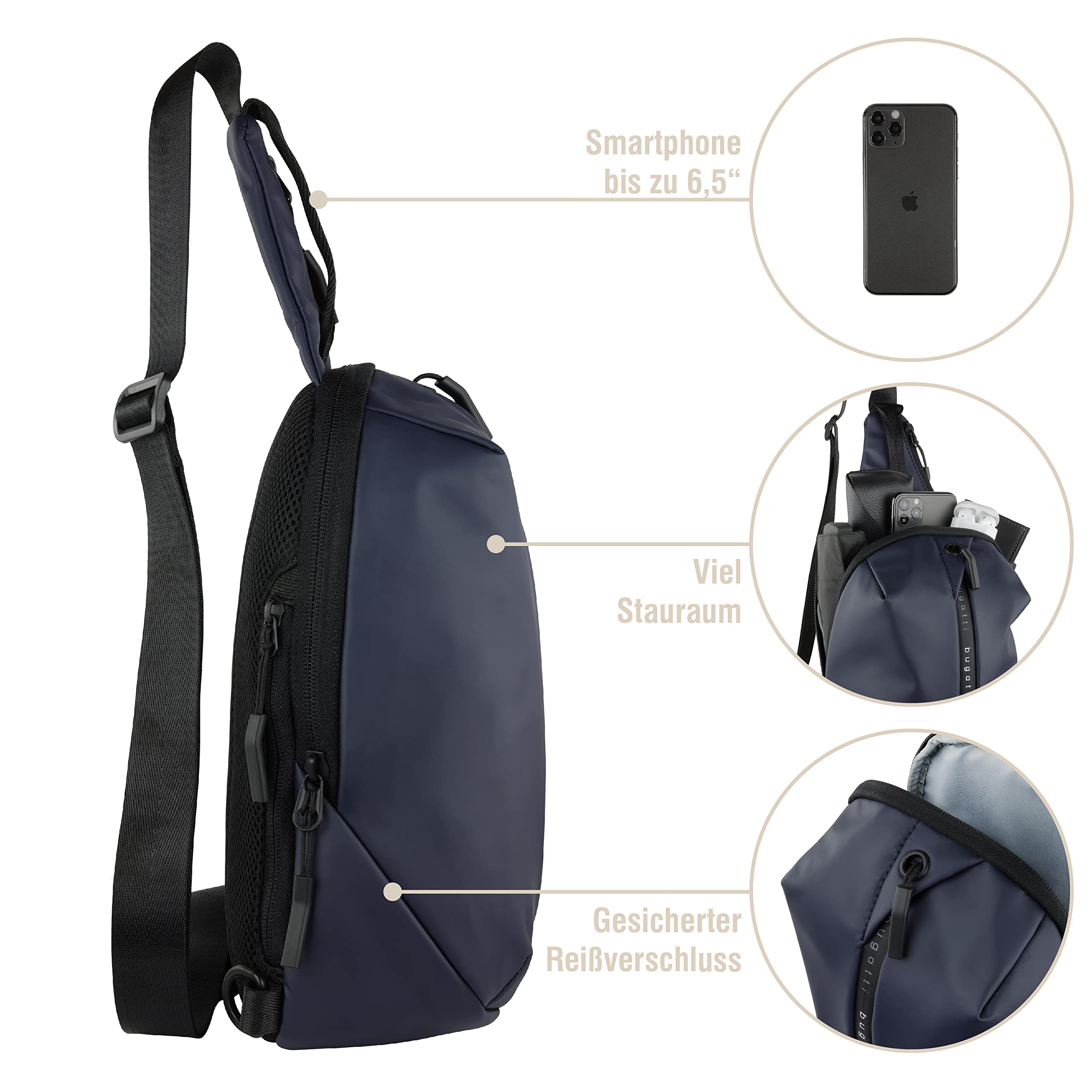 Bugatti Blanc Men's Shoulder Bag - Stylish Crossbody Sling Backpack for Everyday Use, Travel & Work Essentials