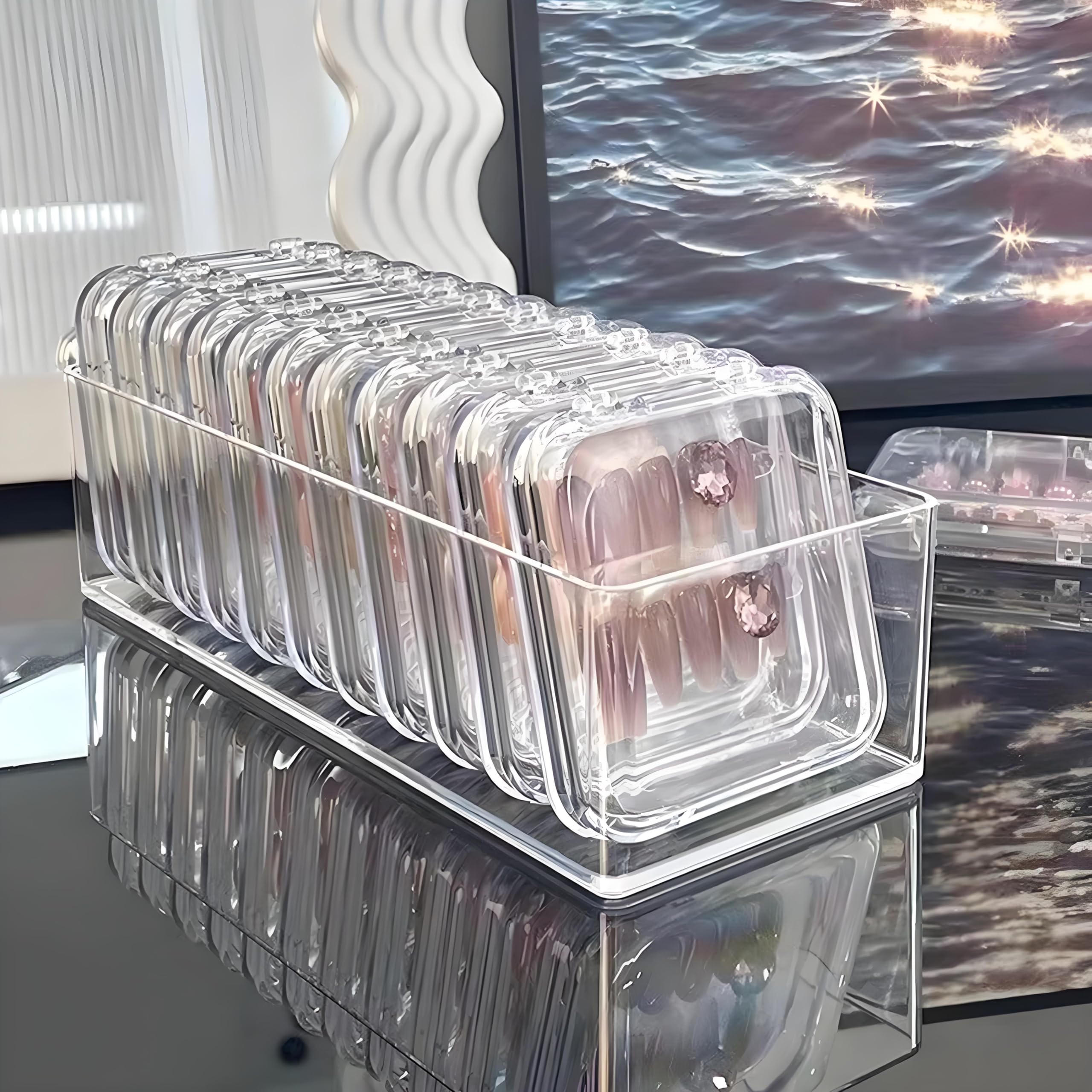 12 Pcs Clear Press On Nail Storage Box - False Nail Organizer Case with Double Sided Tape | Nail Art Display & Salon Business Supplies for Home & Professional Use
