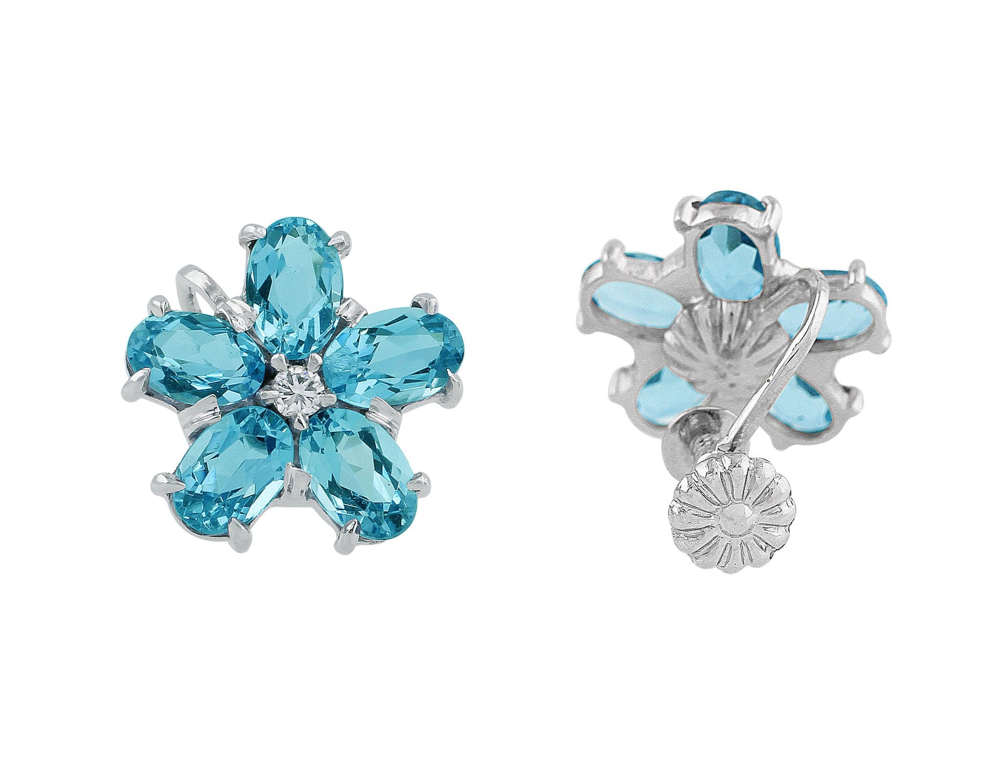 14K White Gold Aquamarine and Diamond Floral Earrings for Women - Elegant Dangle Drop Earrings for Wedding, Party & Special Occasions