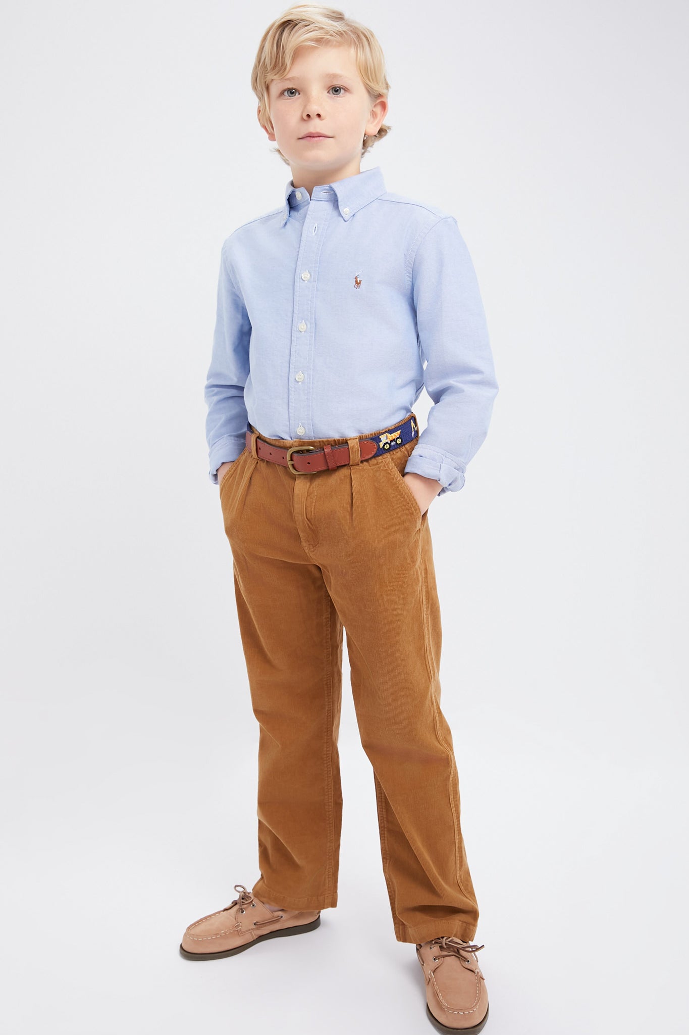 Boys Blue Long Sleeve Oxford Button Down Sport Shirt - Casual School Uniform & Playdate Outfit for Kids