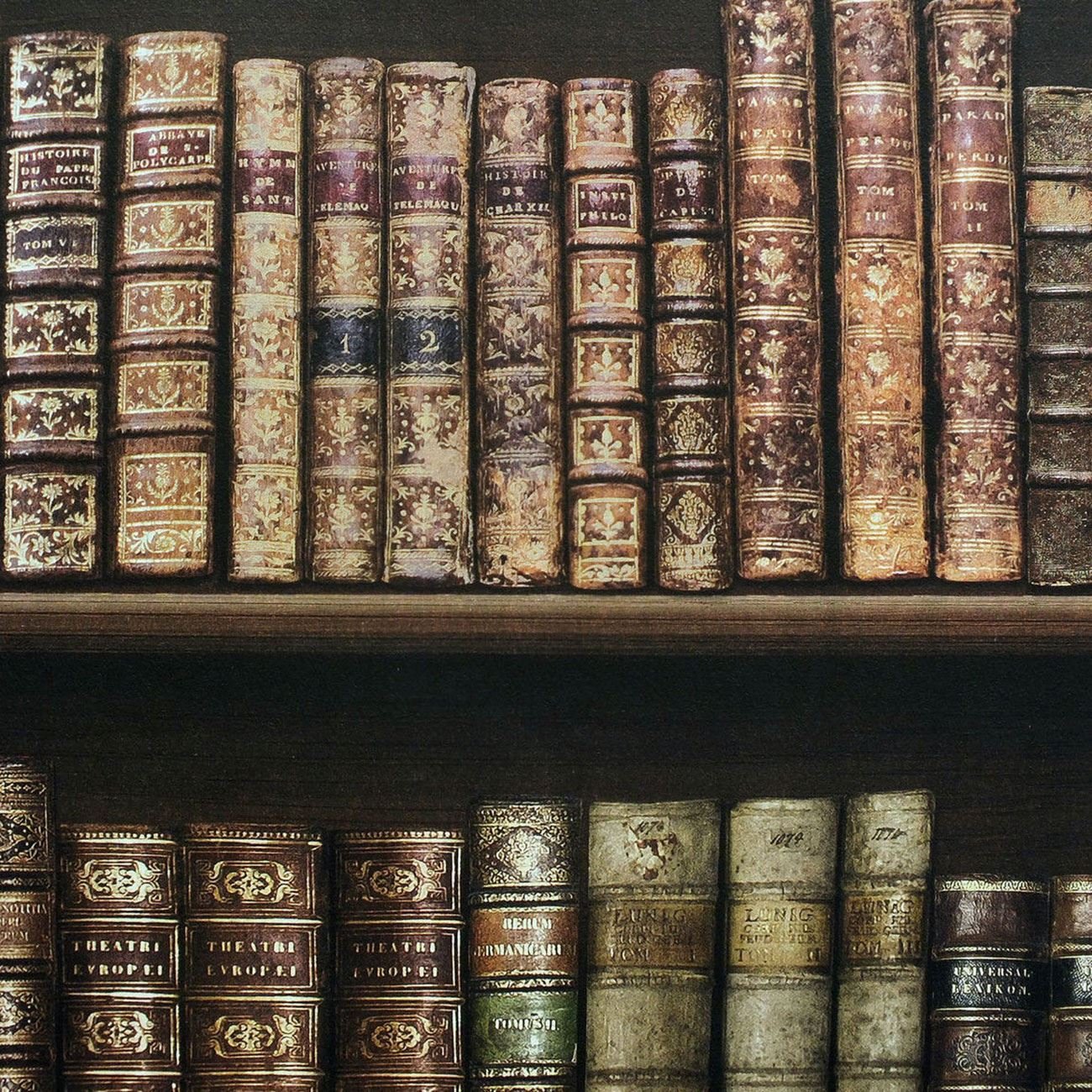 Vintage Brown Antique Bookcase with Leather Books - Classic Library Wallpaper for Hallways, Living Rooms & Offices - Perfect for Feature Walls & Home Decor (575208)
