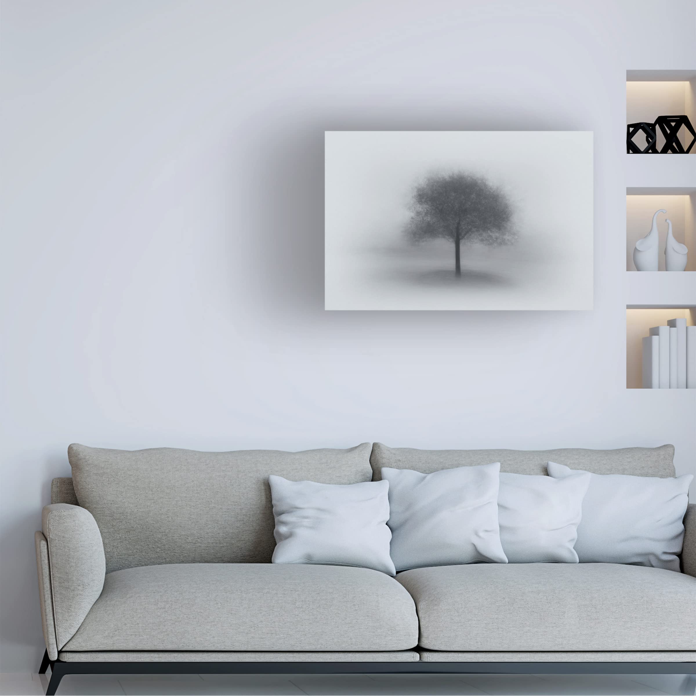 Aidong Ning 'Tree In Fog' Canvas Wall Art Print - Modern Landscape Painting for Living Room, Bedroom & Office Decor