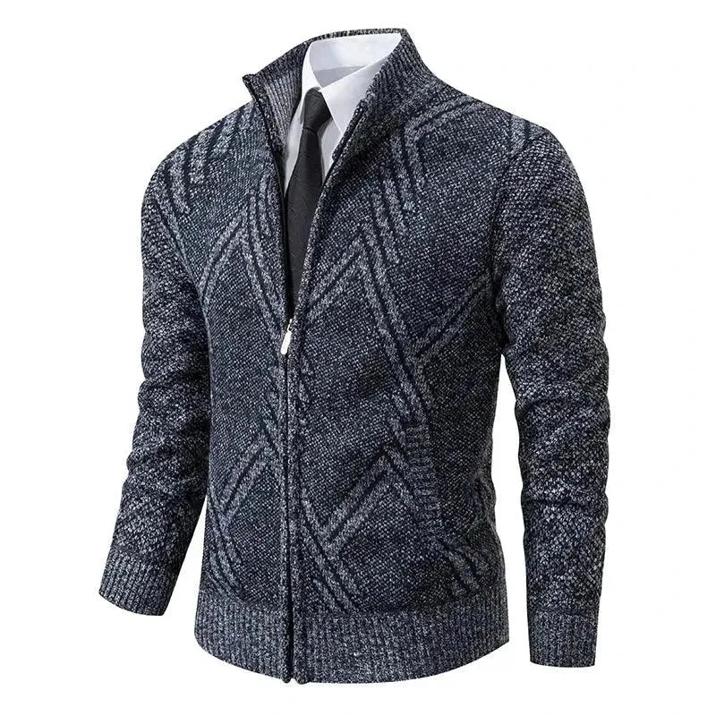 Stylish Geometric Print Men's Winter Cardigan Sweater - Cozy Knit Pullover for Casual Wear & Holiday Outfits