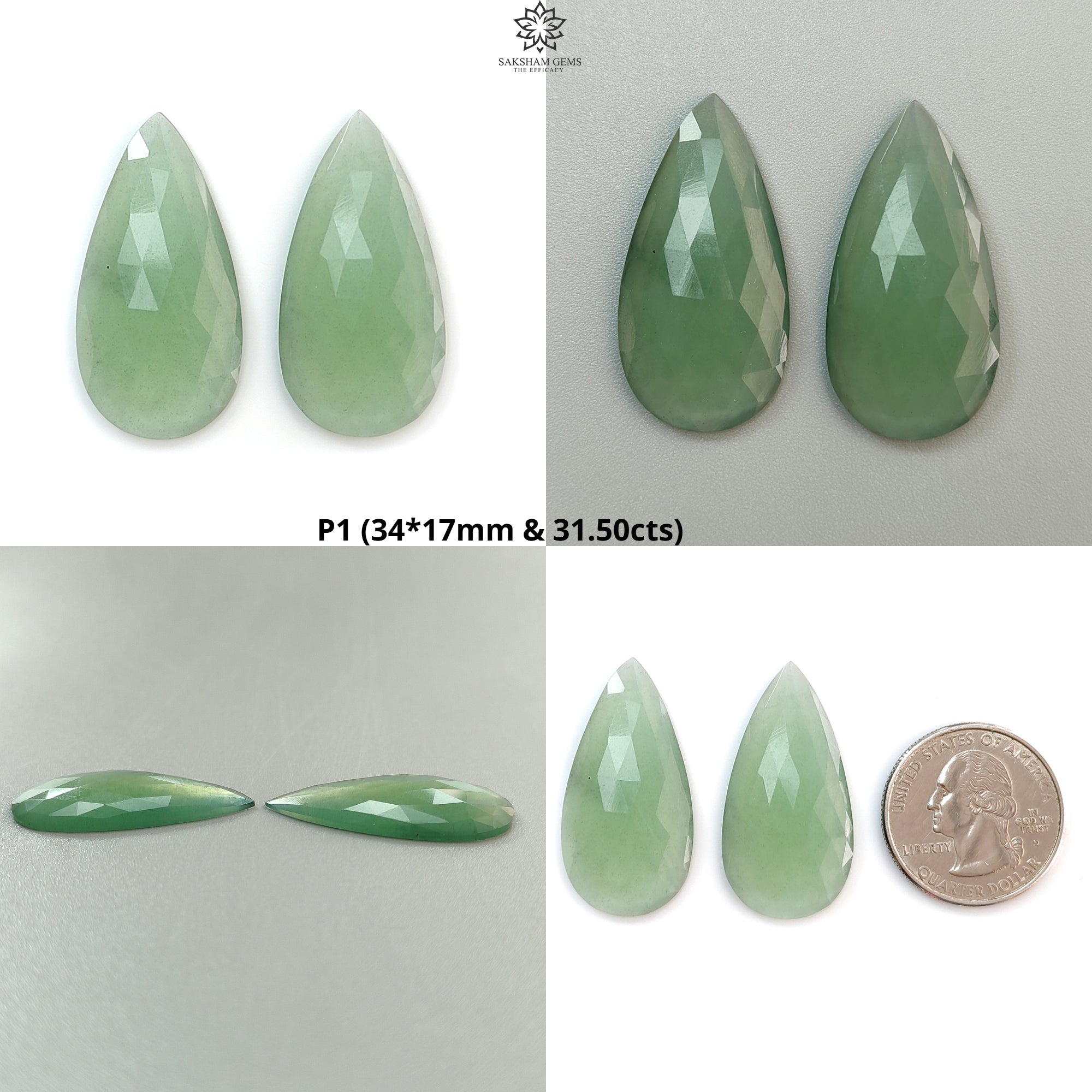 Natural Antigorite Serpentine Gemstone Rose Cut Slices - Untreated Pear Shaped Faceted Pair for Jewelry Making, Earrings & Necklace Designs
