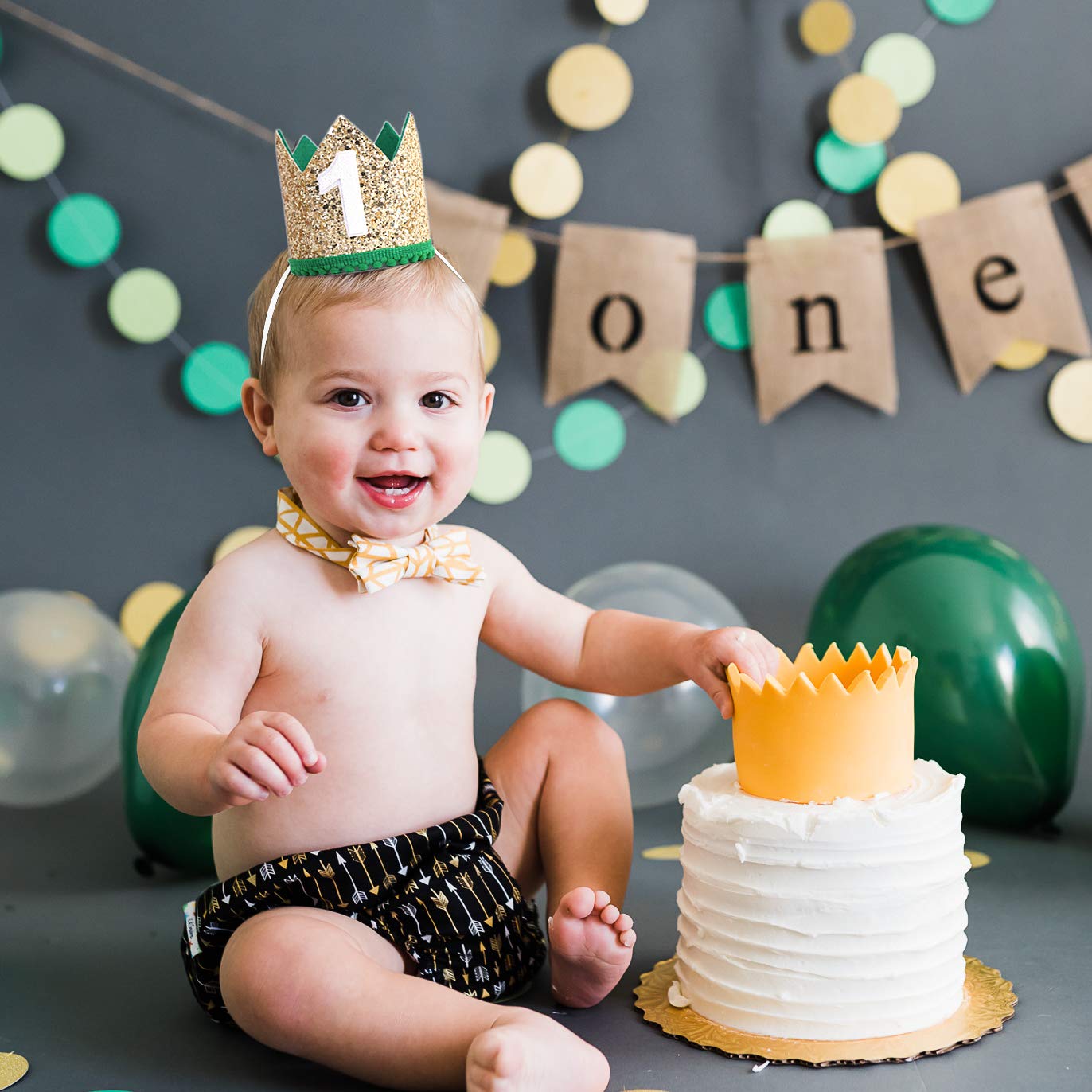 Wild One 1st Birthday Hat - Green & Gold Party Decor for Baby's First Birthday | Perfect for 1st Birthday Photos, Cake Smash & Milestone Celebrations