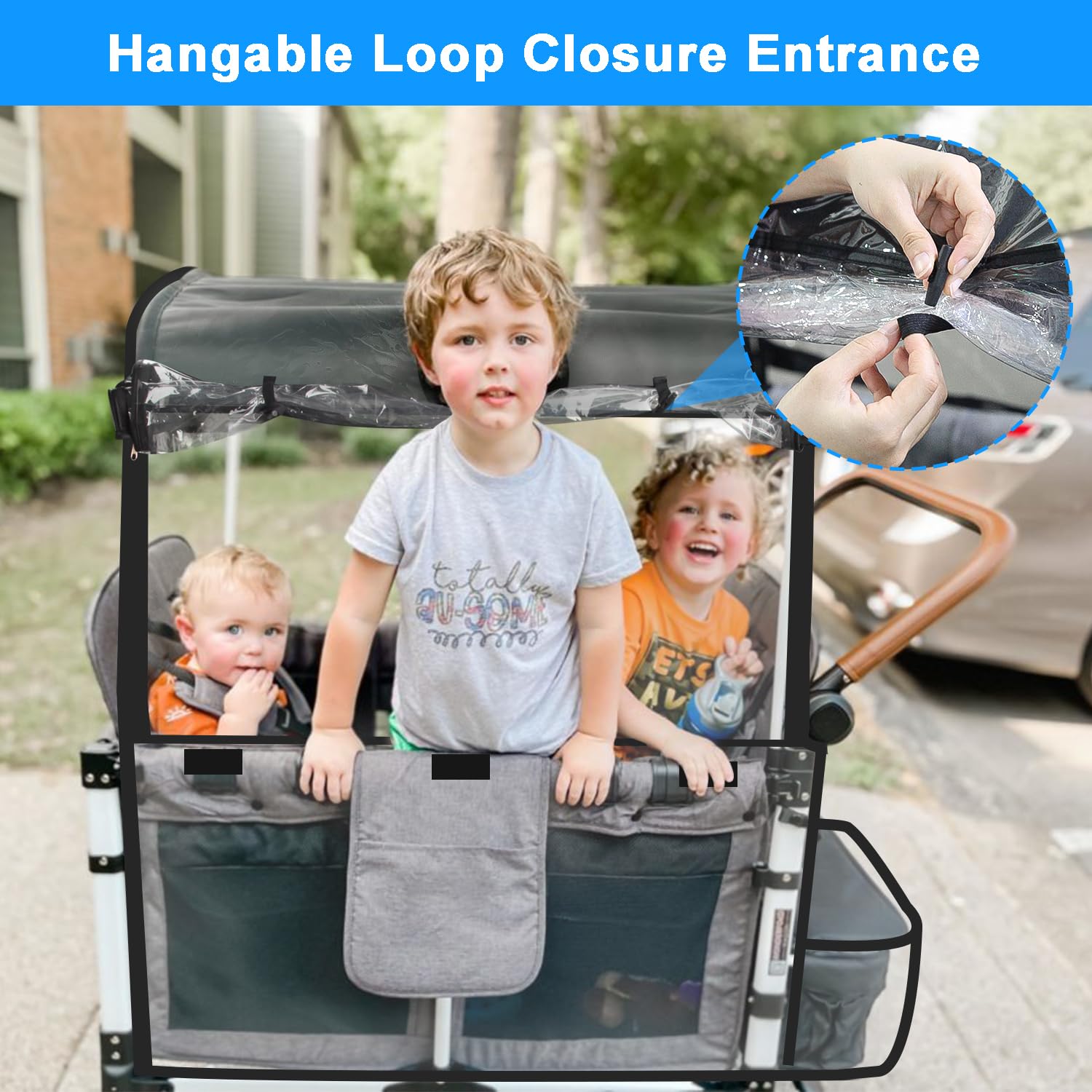 Premium Transparent Stroller Rain Cover for WONDERFOLD Wagon W4 – Weatherproof PEVA Material with Ventilation Mesh, Magic Sticker & Hangable Loop – Perfect for Outdoor Walks, Park Visits, and Rainy Day Adventures