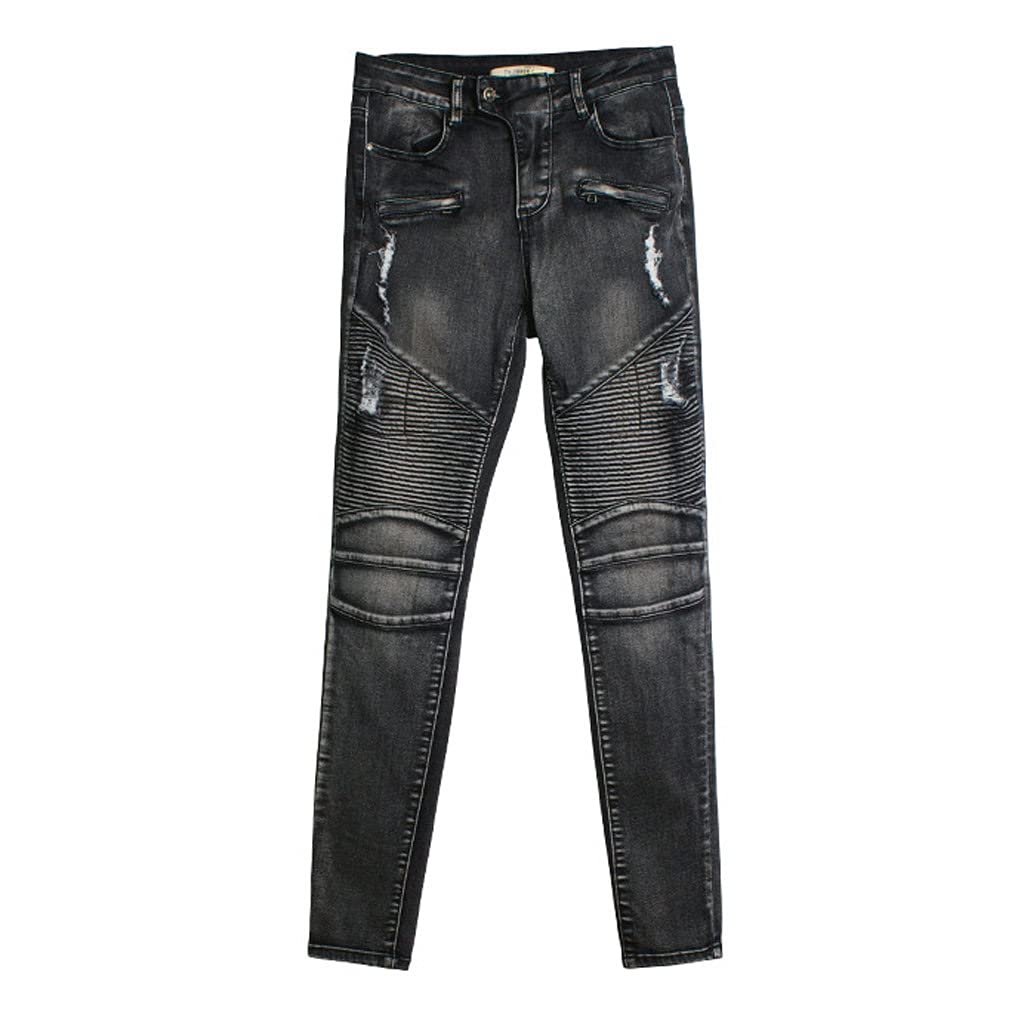 YCZDG Women's Stretch Denim Biker Zip Jeans - Skinny Motorcycle Pants in Black (XL) | Perfect for Riding, Casual Wear & Night Out