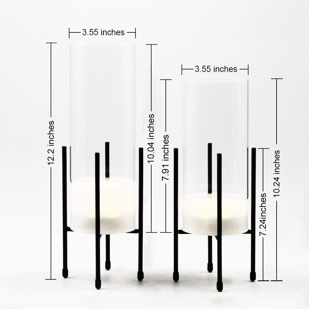 Modern Glass Flower Vase Set with LED Lights & Black Stand - 2 Pack Clear Table Vases for Home Decor, Wedding Centerpieces, Party Decorations - Perfect for Living Room, Dining Table, and Special Events