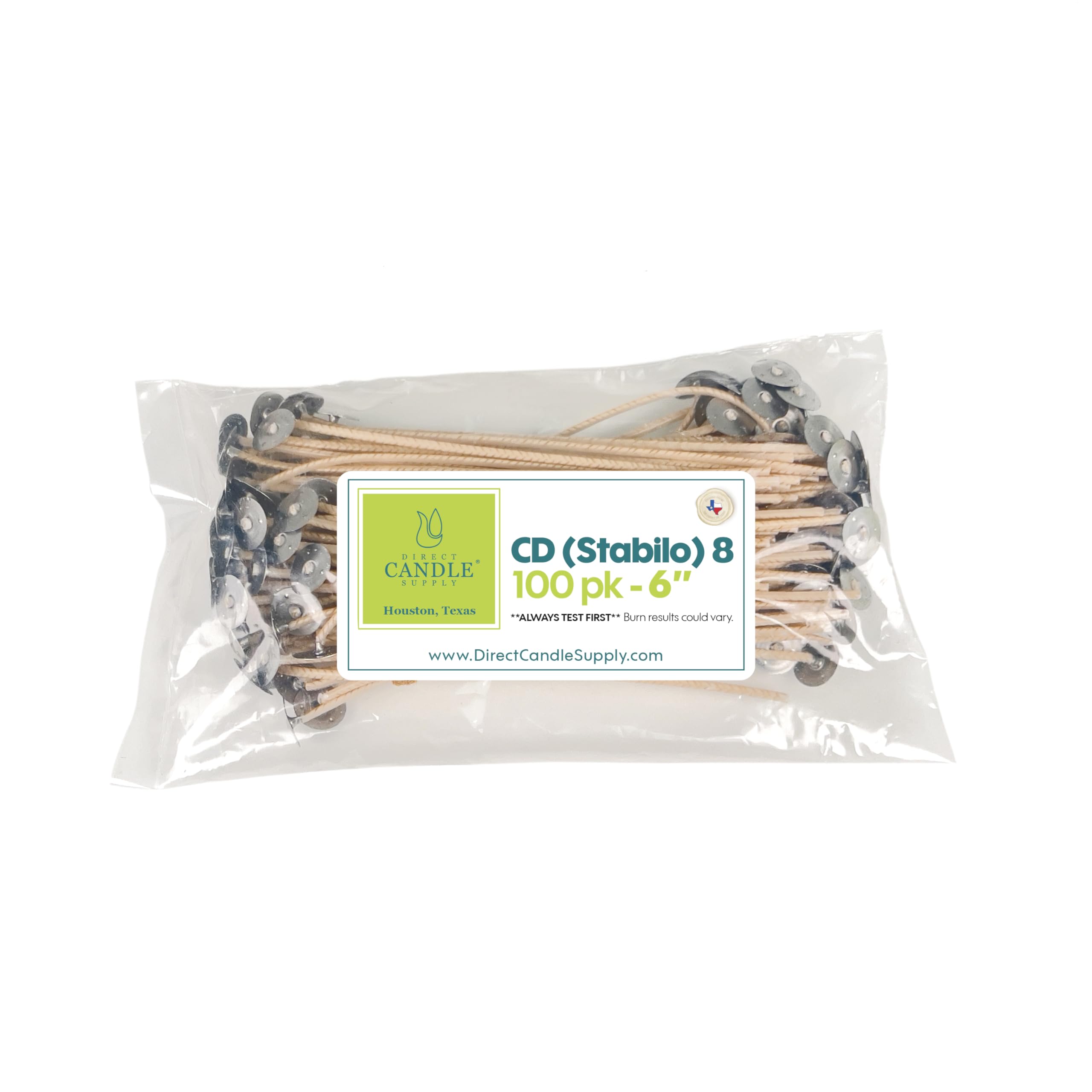 Premium Candle Wicks for Candle Making - 6 Inch Cotton CD 8 Stabilo Wicks (100pcs) - Natural White Candle Making Supplies for DIY, Home Decor & Relaxation - Perfect for Soy Wax, Beeswax & Paraffin Candles
