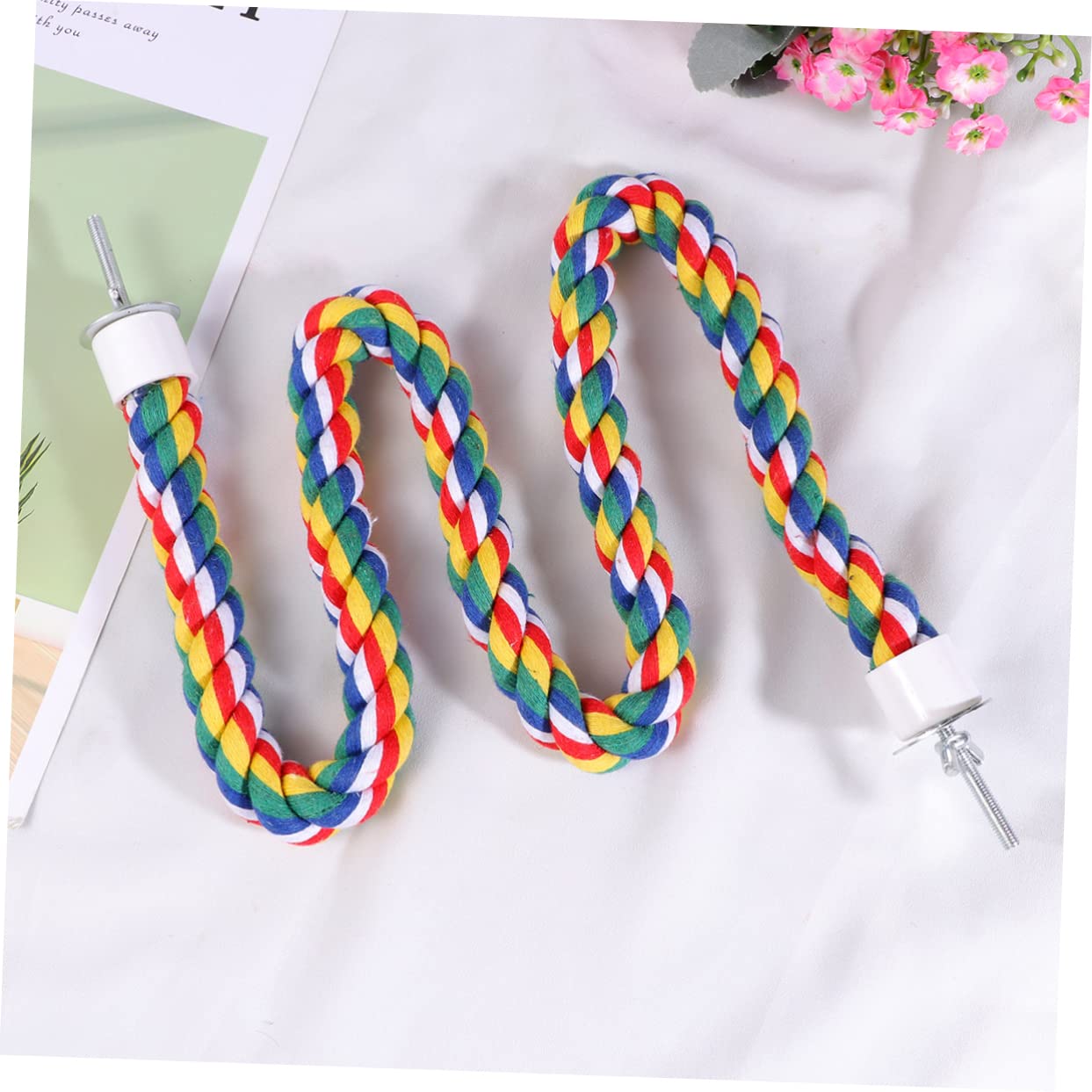 iplusmile 31.4inch Spiral Bird Rope Perch - Natural Cotton Parrot Swing Toy for Cockatiels, Budgies & Small Birds | Cage Accessories for Climbing, Playing & Exercising (80CM/31.4inch) - Perfect for Bird Cage Enrichment & Mental Stimulation