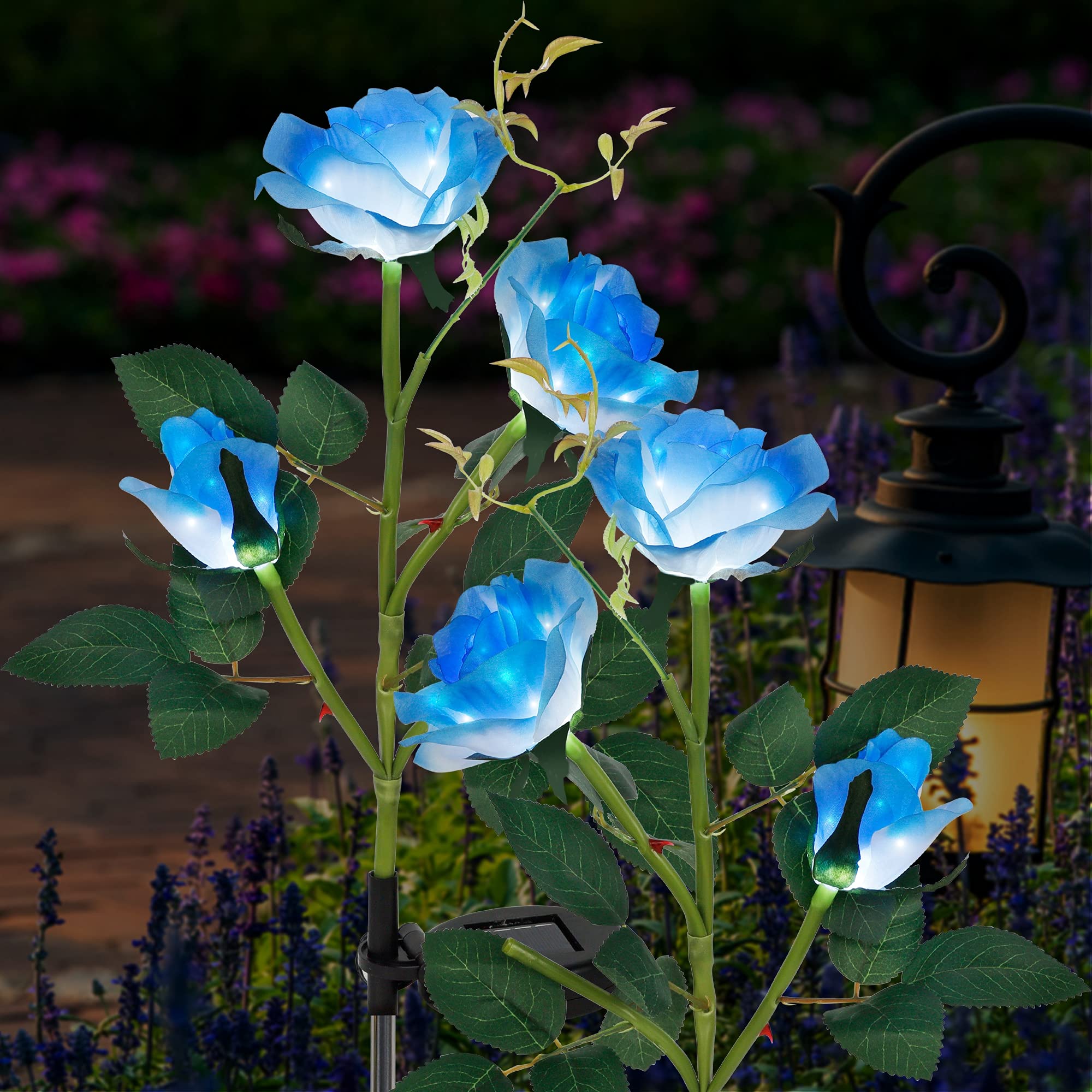 FORUP 2 Pack Solar Garden Stake Lights - 6 LED Rose Flower Solar Lights for Outdoor Decoration | Waterproof Solar Powered Landscape Lighting for Patio, Lawn, Yard, Pathway | Perfect for Romantic Garden Ambiance & Evening Outdoor Parties