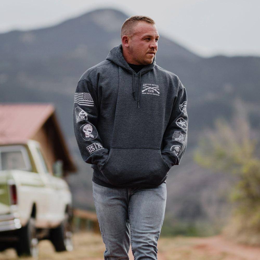 Patch Hoodie Dark Heather - Trendy Embroidered Sweatshirt for Men & Women | Perfect for Casual Wear, Street Style & Outdoor Activities