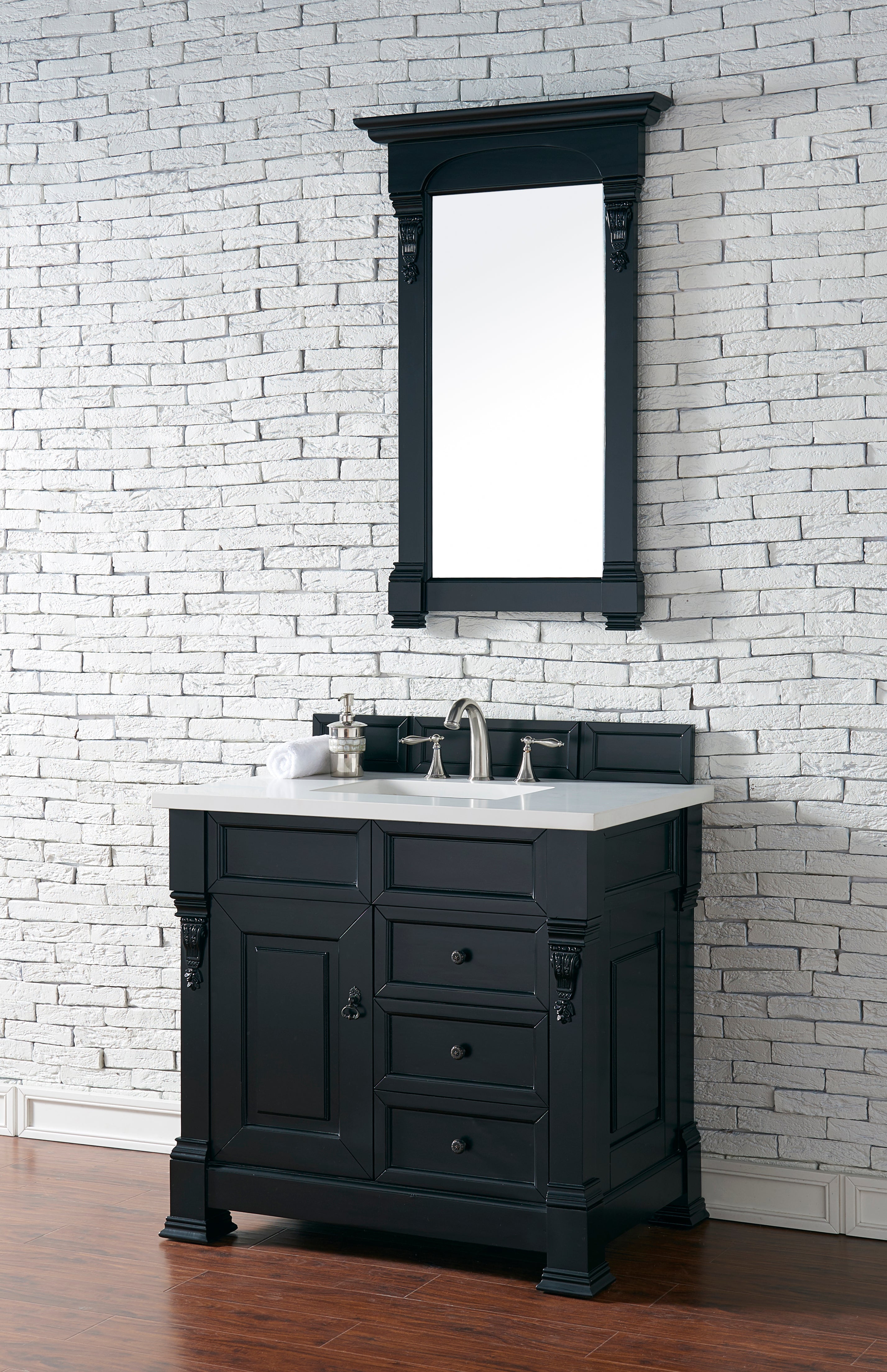 Brookfield 36 Inch Antique Black Bathroom Vanity with 3CM Classic White Quartz Countertop - Perfect for Modern & Traditional Home Decor