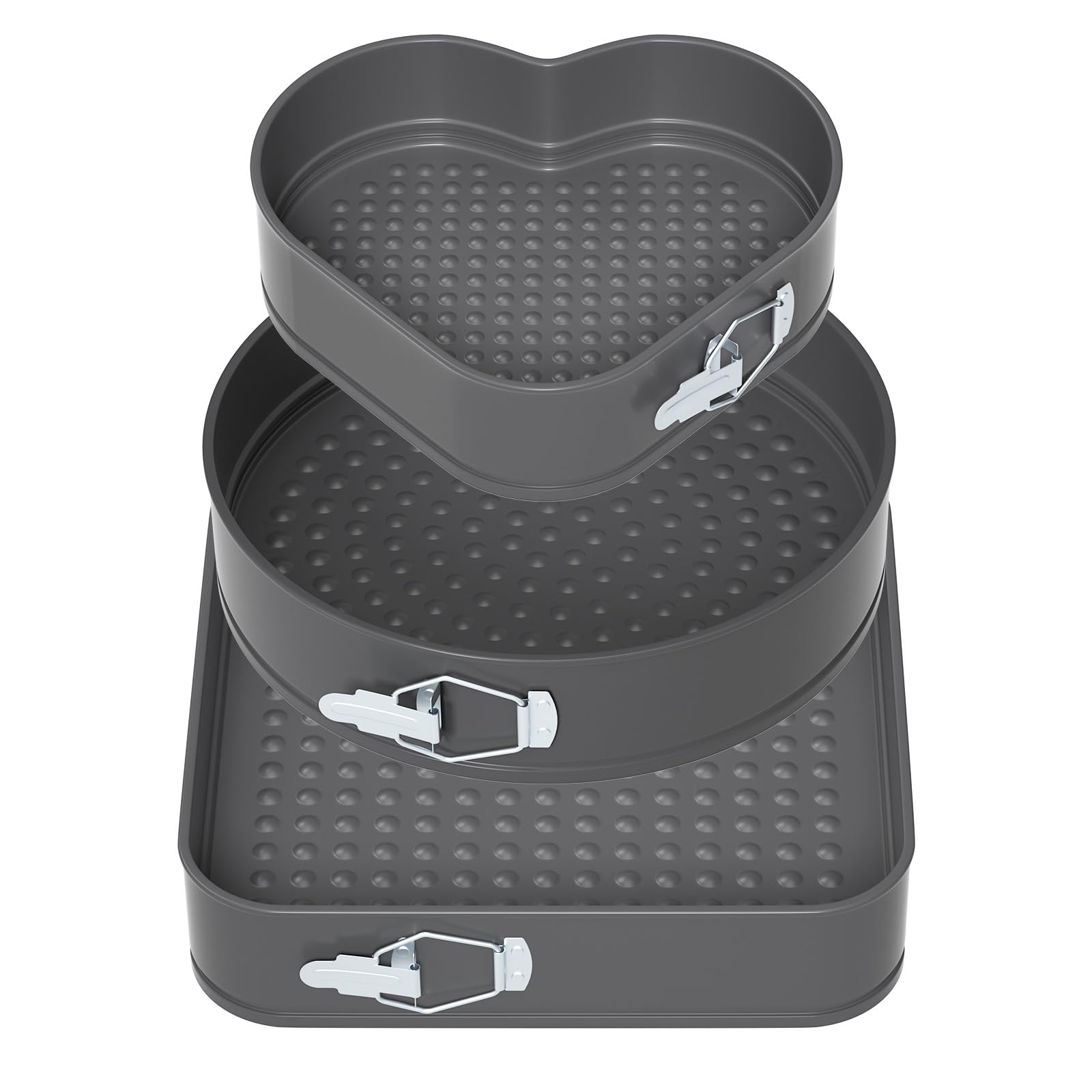 ENLOY 3-Piece Springform Cake Pan Set - Non-Stick Cheesecake Pans with Removable Leakproof Bottom - Round, Square & Heart Shaped Baking Pans for Home Bakers - Perfect for Birthday Cakes, Cheesecakes & Dessert Making