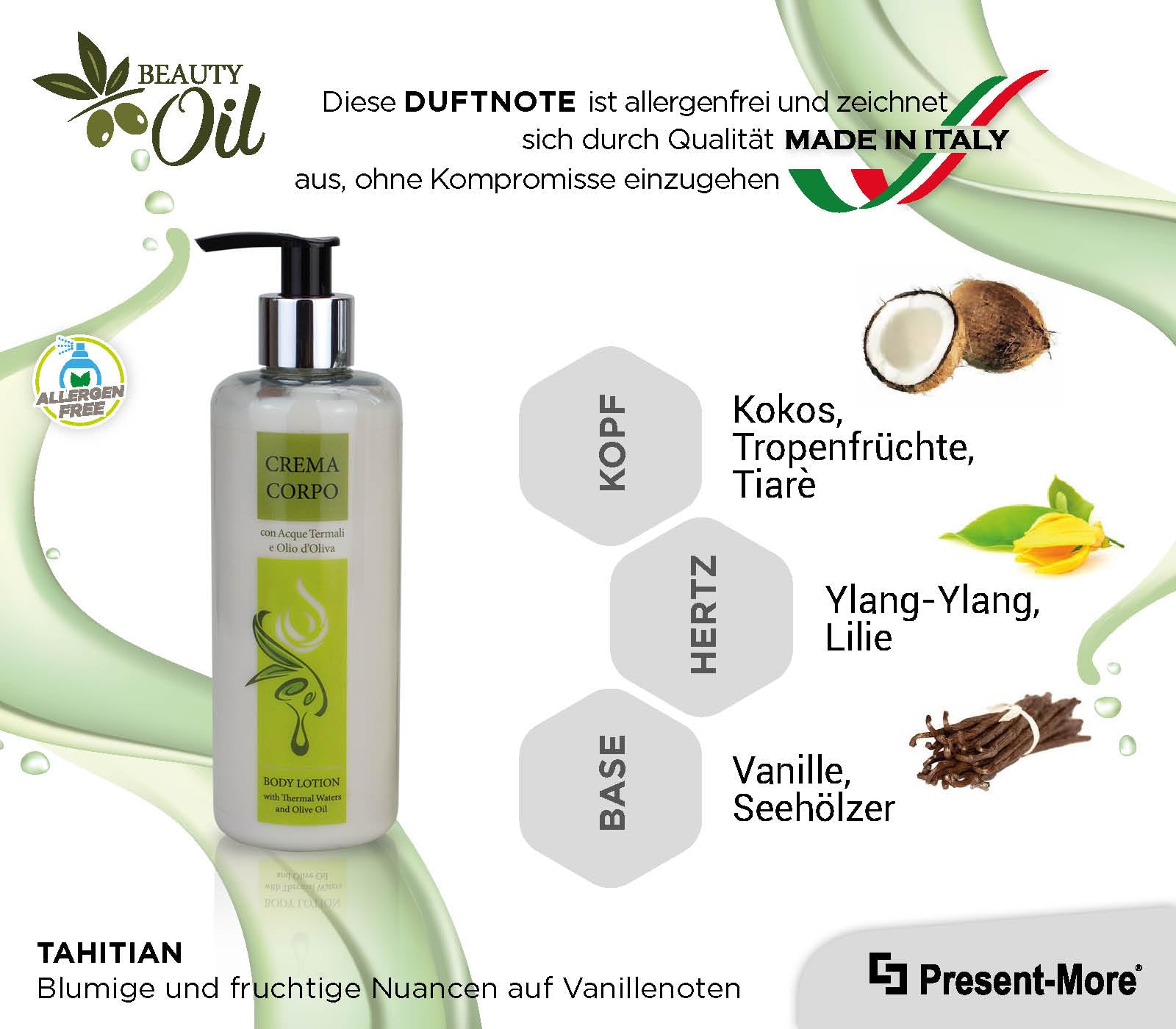 Present-More 300ml Moisturizing Body Lotion with Tahitian Scent - Hypoallergenic Beauty Oil for Dry Skin | 15-Pack Hotel & B&B Bulk Supplies | Perfect for Spa, Travel & Gift Sets