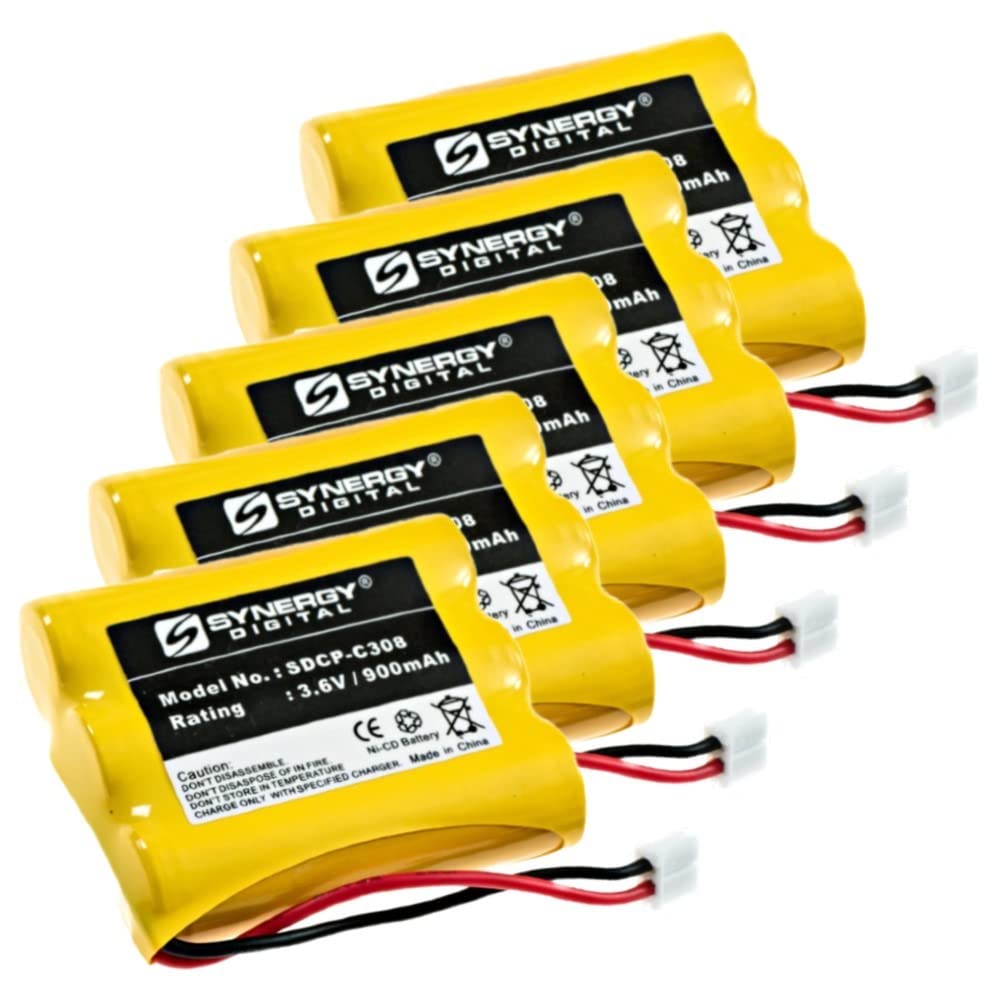 Synergy Digital Cordless Phone Batteries (5-Pack) - Ni-CD 3.6V 900mAh Replacement Battery for RCA 27958GE2 & Vtech 80-5071-00-00 Phones - Long-Lasting Power for Home/Office Cordless Phones