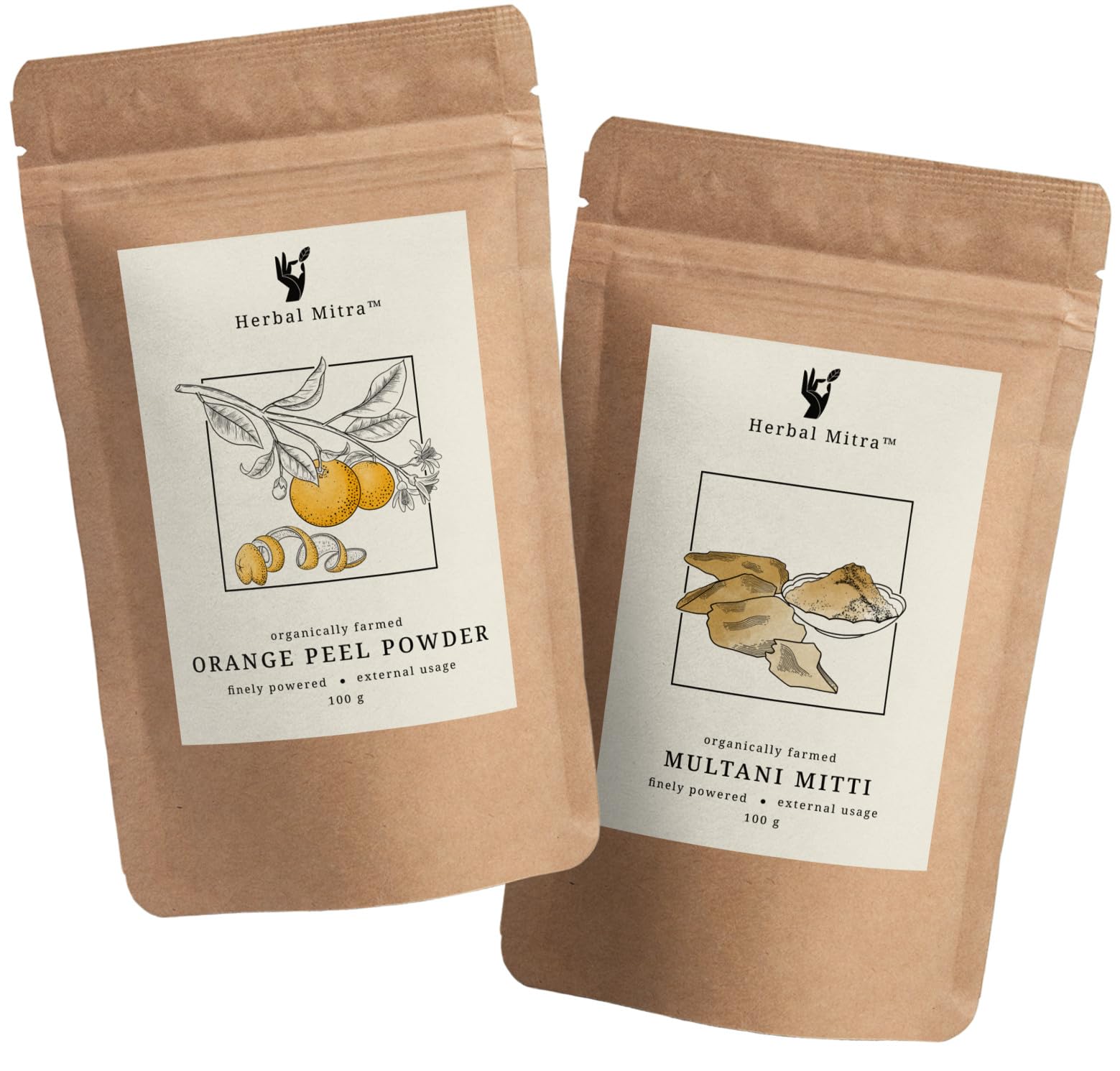 Herbal Mitra Orange Face Pack with Multani Mitti Powder Combo – Tan Removal, Oil Control, Natural Skin Cleansing with Vitamin C, Deep Hydration, Refreshing | Paraben & Sulfate Free – Perfect for Glowing Skin, Daily Skincare Routine & Spa Treatments