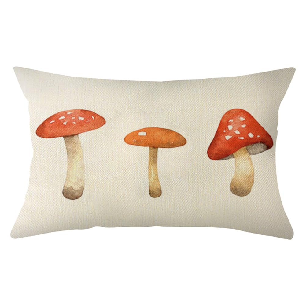 Ogiselestyle Watercolor Mushroom Throw Pillow Cover 12x20 Inch - Autumn Thanksgiving Harvest Decor for Sofa, Couch & Home - Cozy Fall Living Room & Seasonal Farmhouse Decor