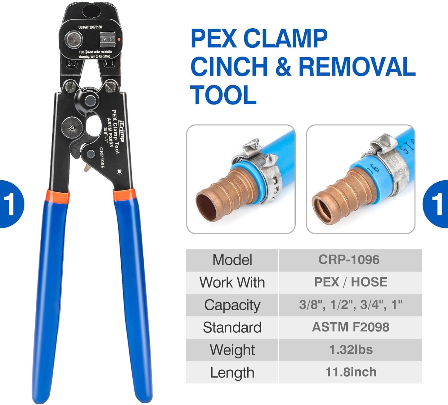 3/8 in, 1/2 in, 3/4 in, 1 in PEX Pipe Clamp Tool Kit with PEX Pipe Cutter - Includes 1/2 in (20 Pack) & 3/4 in (10 Pack) Stainless Steel Clamp Rings - Perfect for Plumbing, Water Supply Lines, and DIY Home Repairs