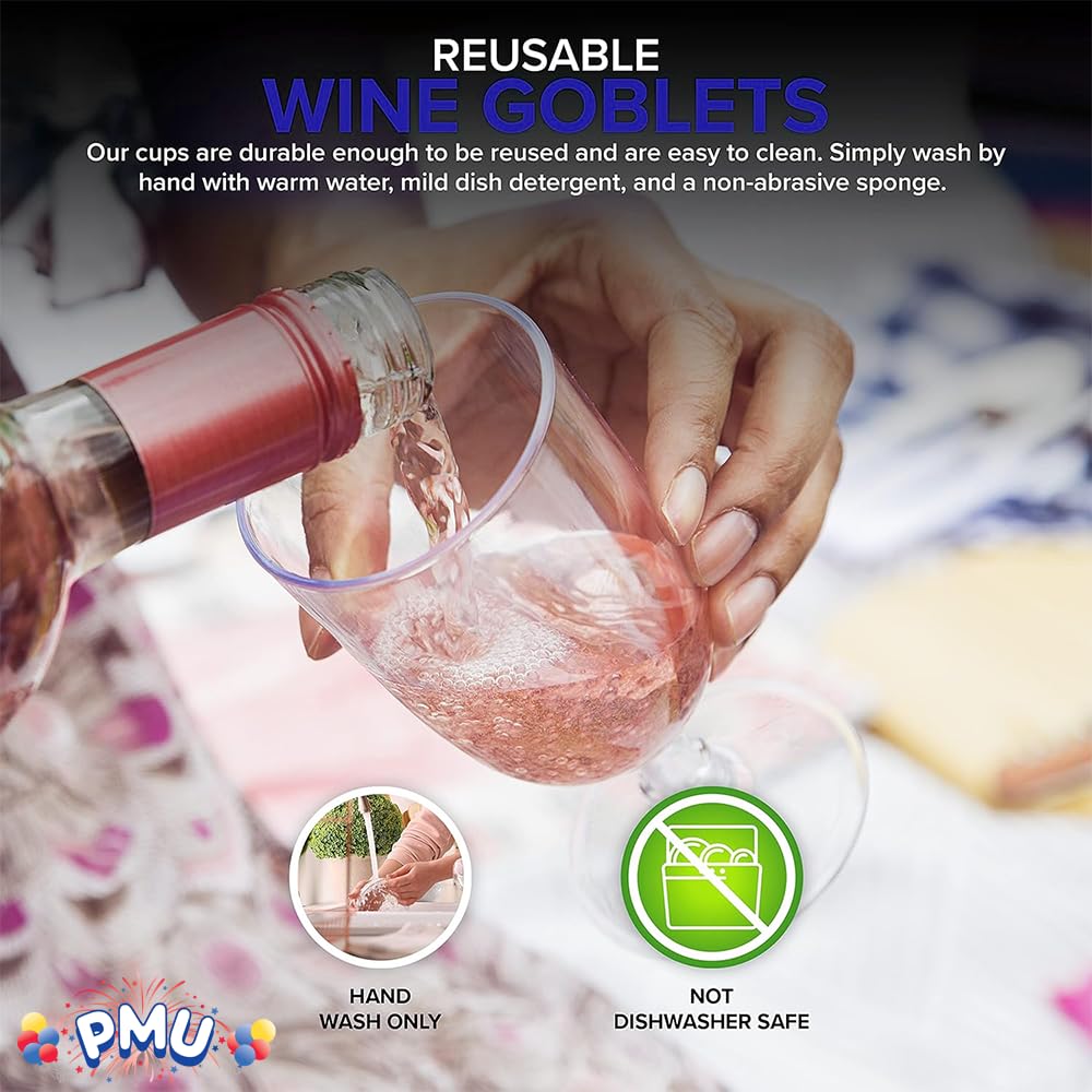 PMU 5 oz Clear Plastic Wine Glasses - 2 Piece Set (40/Pack, 6 Packs) - Shatterproof Cups for Parties, Picnics, Weddings & Outdoor Events
