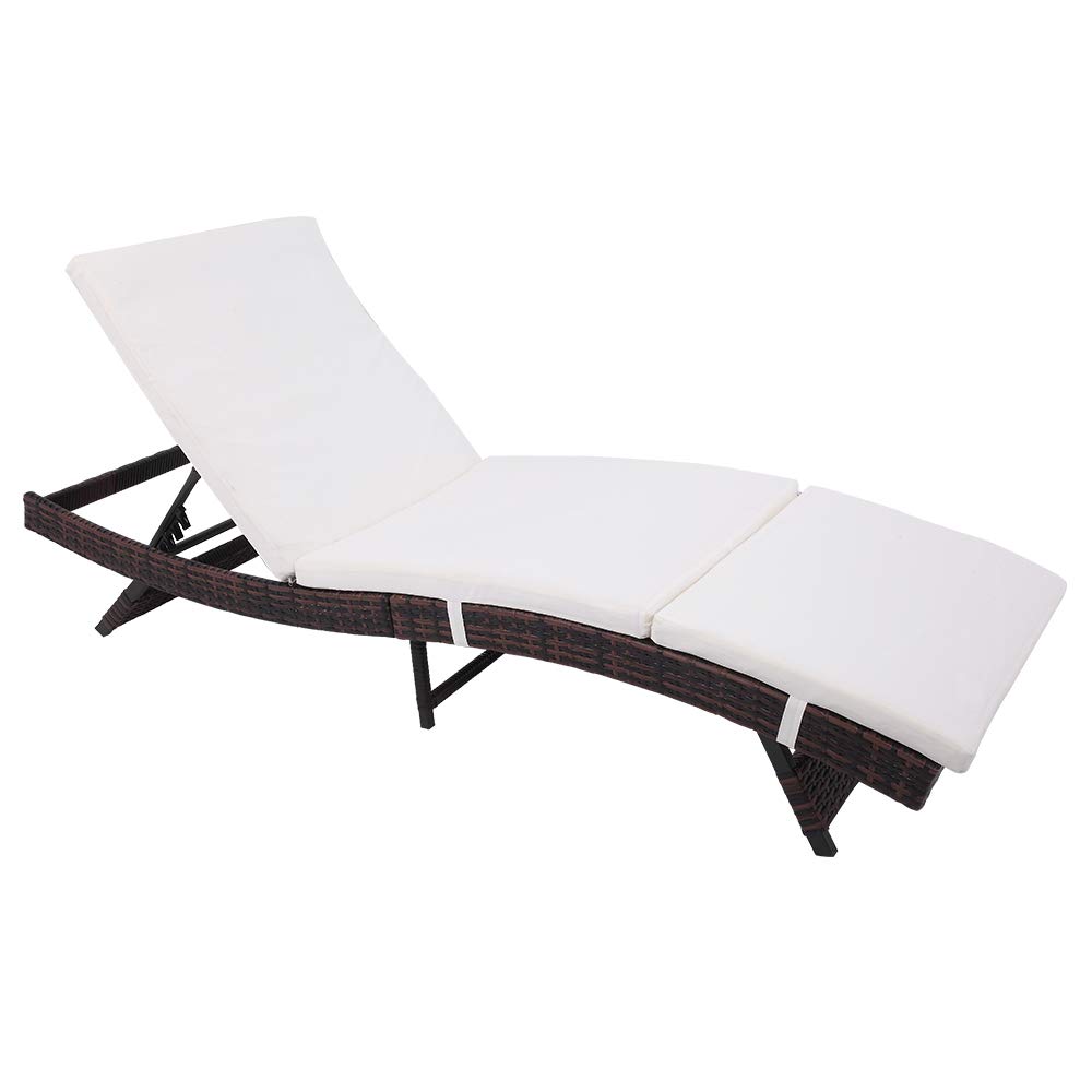 MengK S Style Patio Chaise Lounge Chair - Brown Wicker Outdoor Chaise with Embossed Vine Design | Perfect for Poolside, Garden, and Backyard Relaxation