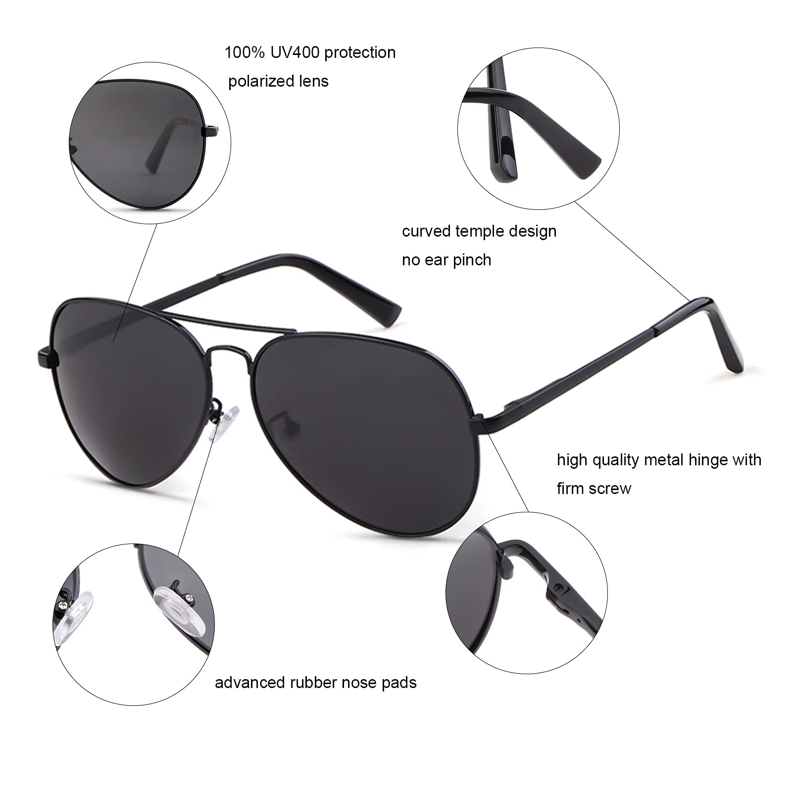 VIA LEECA Oversized Polarized Aviator Sunglasses for Men & Women - UV Protection Metal Frame Sun Glasses for Beach, Driving, Fishing & Outdoor Activities