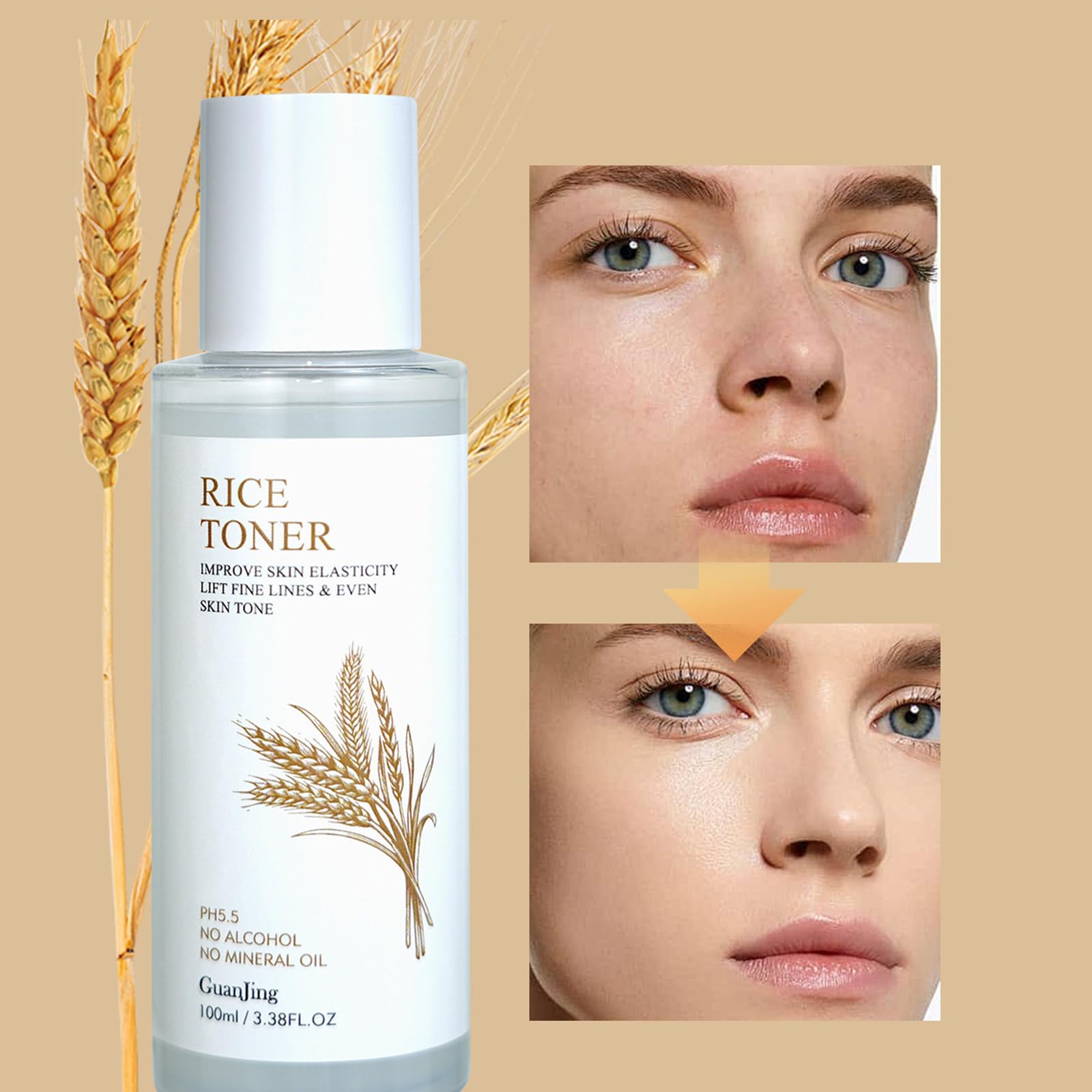 Glow Rice Water Serum Toner - Hydrating Milky Rice Toner with Hyaluronic Acid & Rice Water for Moisturizing, Anti-Aging, Plumping & Firming - Korean Skin Care Facial Toner (100ml) - Perfect for Daily Hydration & Nighttime Skincare Routine