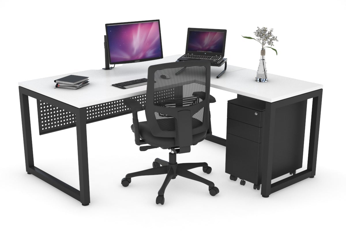 Ergonomic L-Shaped Corner Office Desk with Quadro Loop Legs - 63